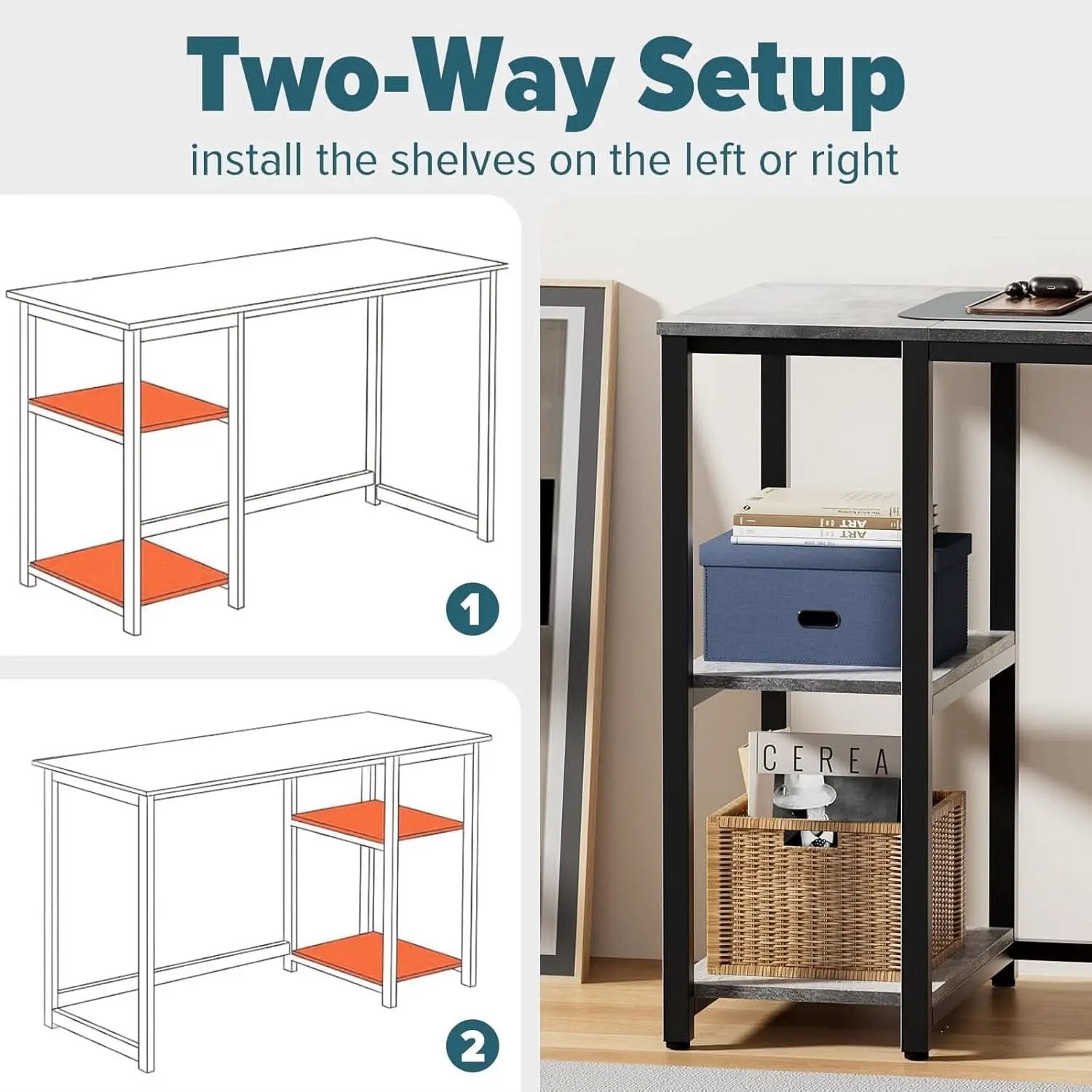 Computer Desk 40 Inch Gray With Durable Storage Shelves from PriceLows™
