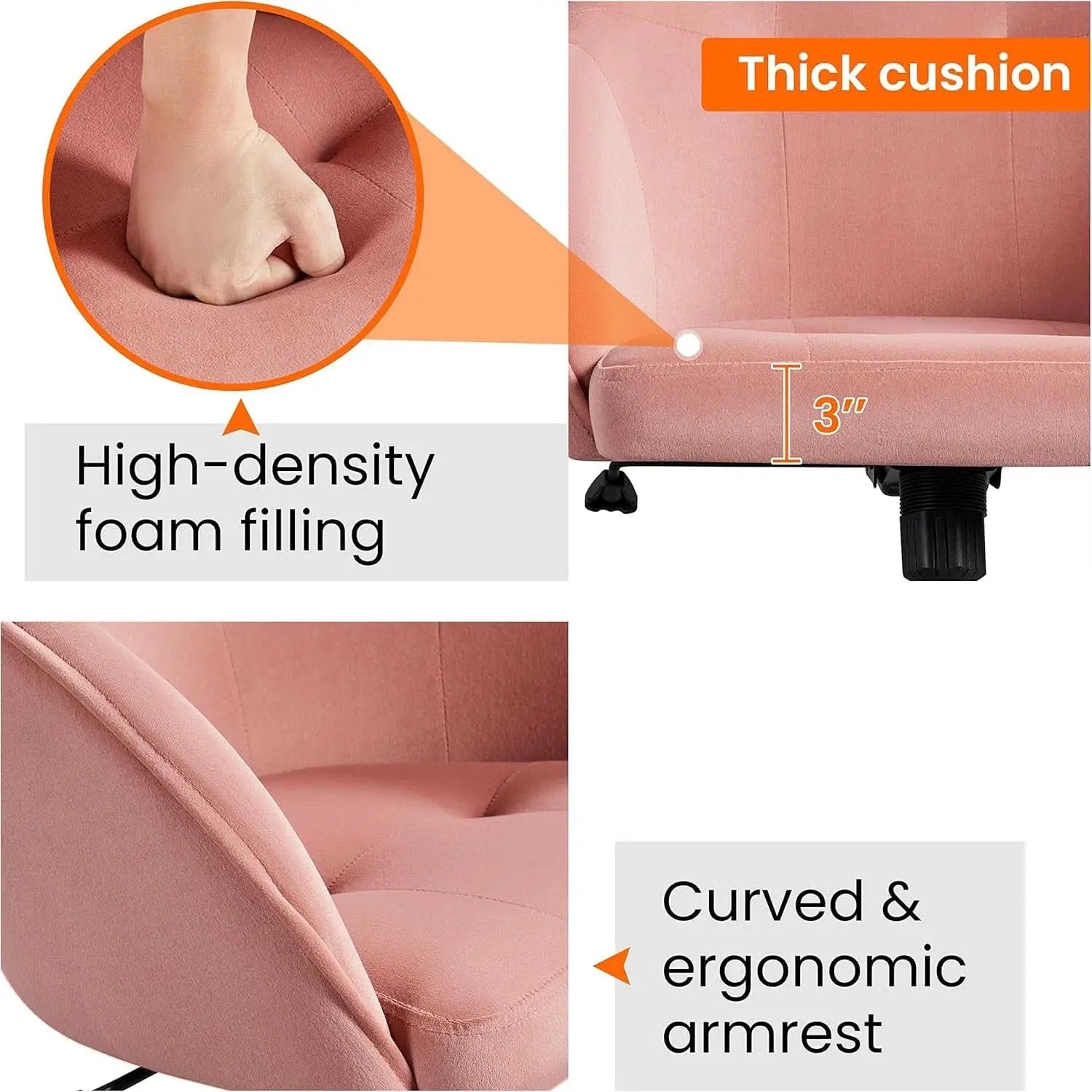 Pink Velvet Desk Chair With Swivel Office Chair Modern from PriceLows™