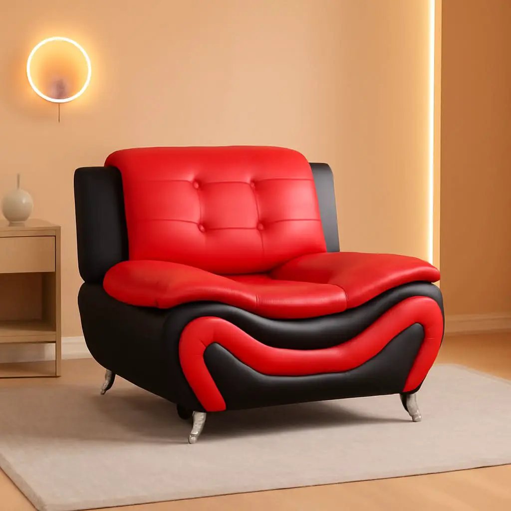 Two Tone Black And Red Leather Sofa Set For Living Room from PriceLows™