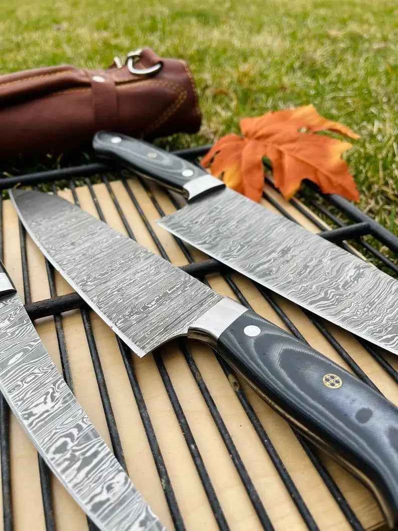 Luxury Custom Handmade Damascus Steel 5 Piece Kitchen Knife Set with G10 Handle | 5-Piece | Damascus Steel | Kitchen Knives Set