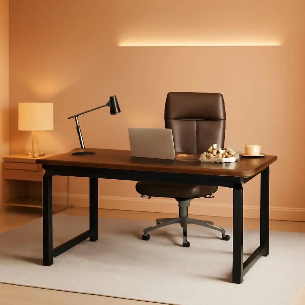 63 Inch Executive Desk Two Tone Brown Black Heavy Duty Frame from PriceLows™