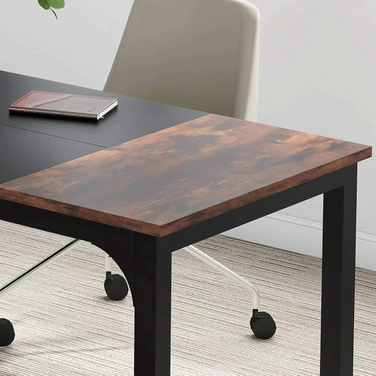 63 Inch Executive Desk Two Tone Brown Black Heavy Duty Frame from PriceLows™