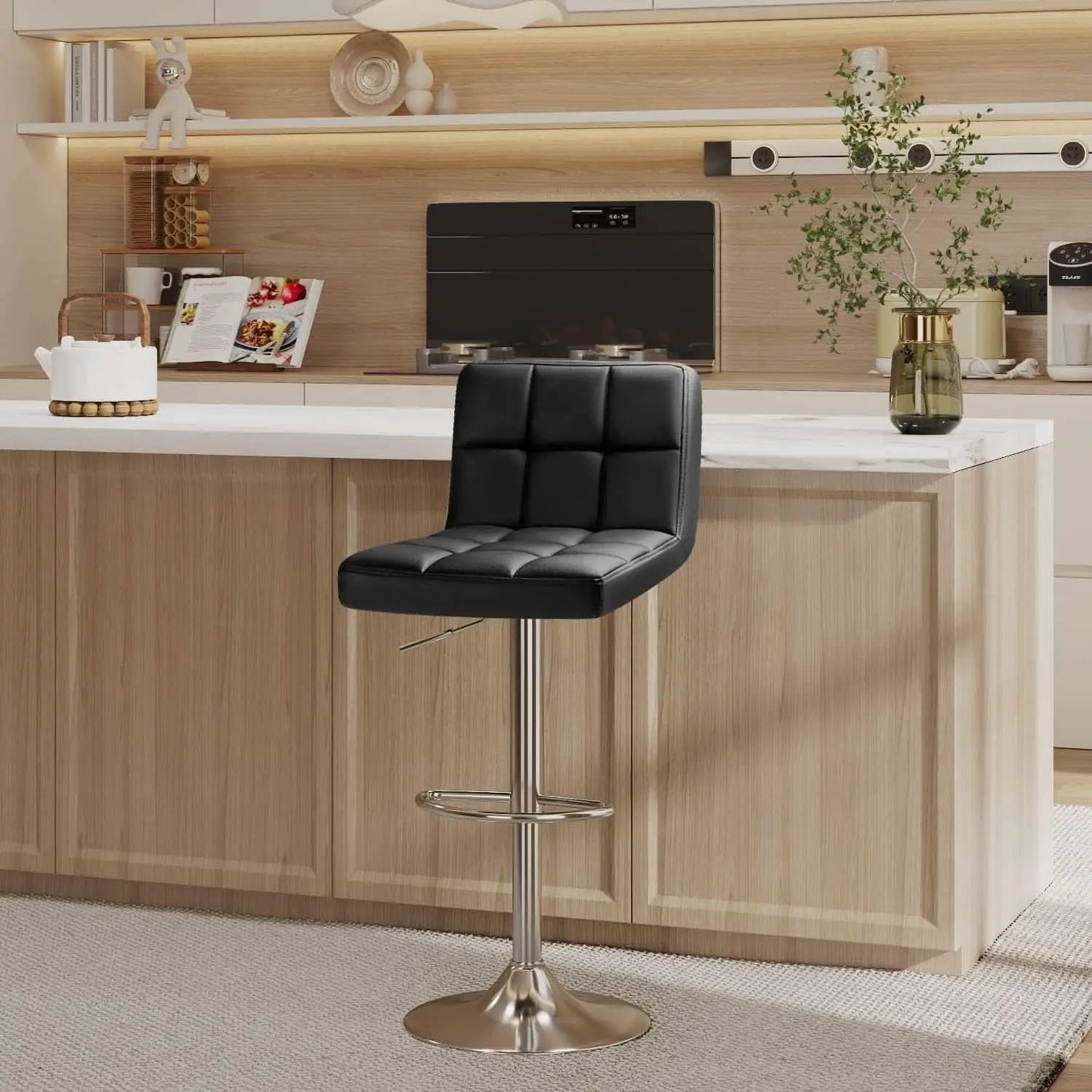 Bar Stools Set Of 2 Black PU Leather Swivel Adjustable Counter Height from PriceLows™