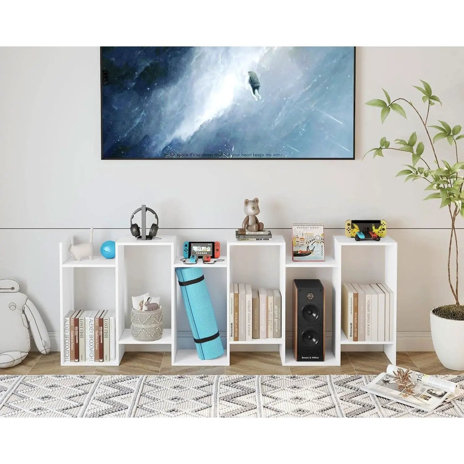 S Shaped Bookshelf White 6 Tier Display Bookcase Office from PriceLows™