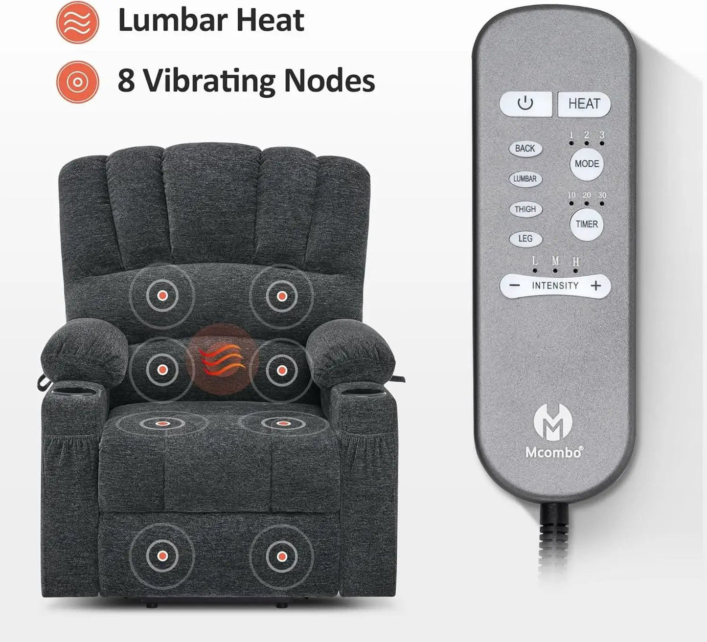Dark Grey Power Lift Recliner With Massage And USB Charging from PriceLows™