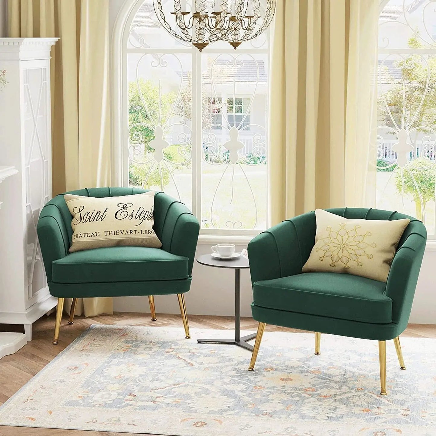 Green Velvet Accent Chair With Gold Legs For Living Room from PriceLows™