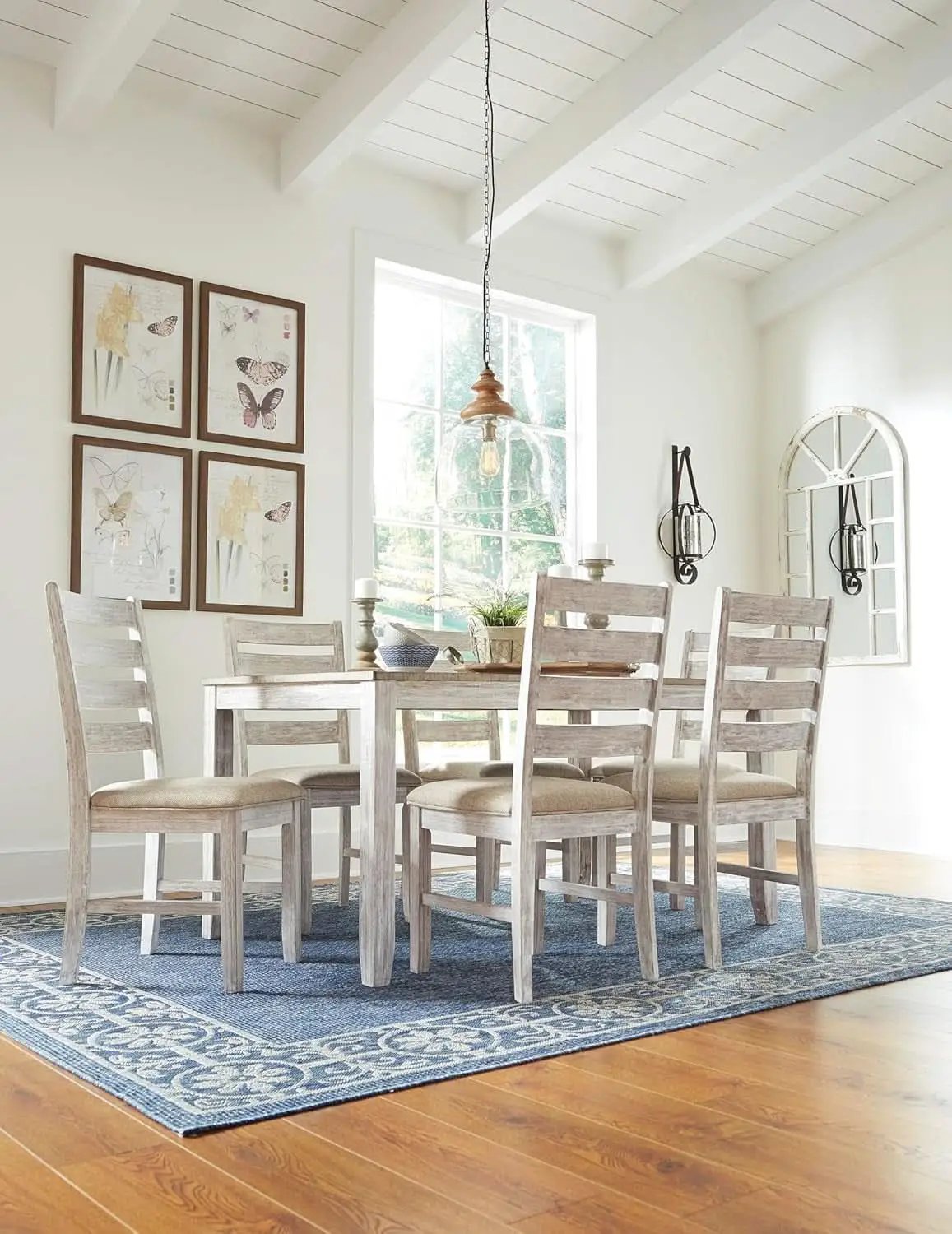 Seven Piece Weathered Whitewash Dining Set Collection from PriceLows™