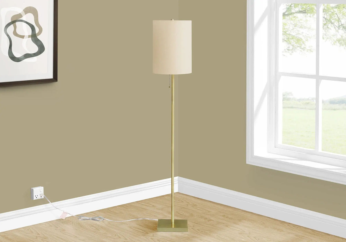 Brass Metal Floor Lamp | 62 Inch Height | Pull Chain Switch | Contemporary Style