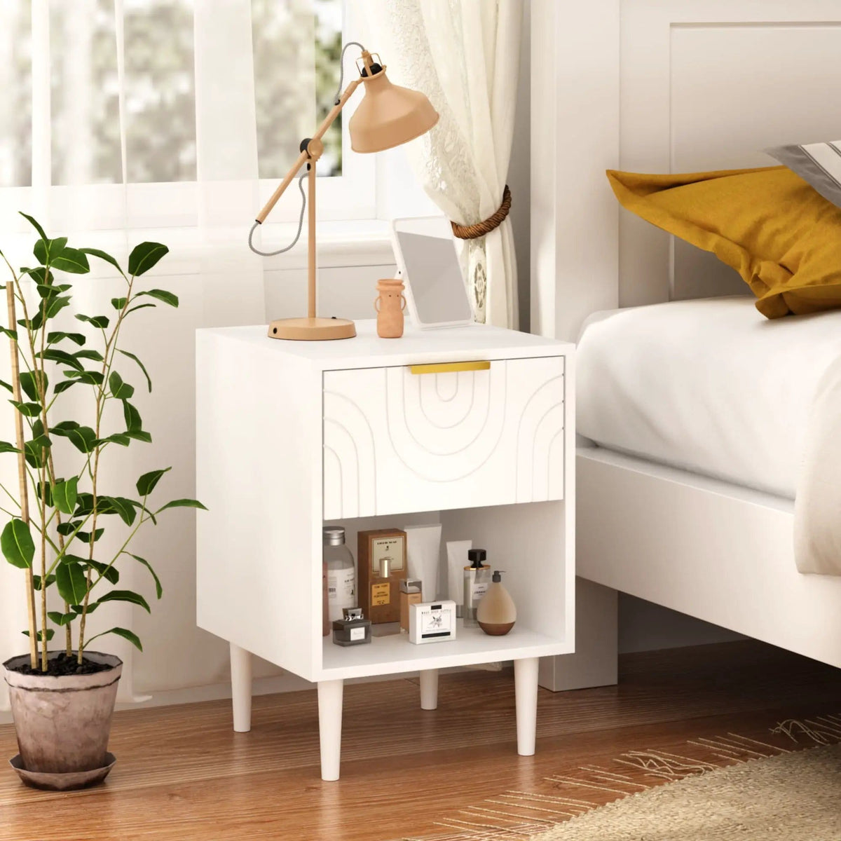 Nightstand With 1 Drawer And Open Shelf - | 15.75 x 15.75 x 22.83 in | Mdf | White