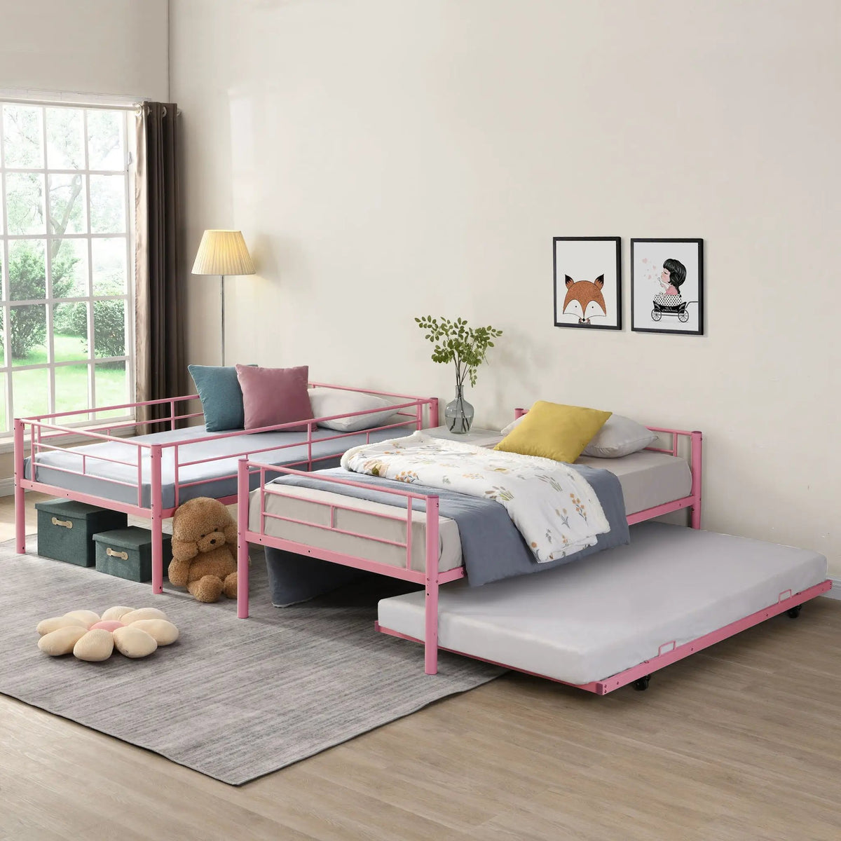 Bunk Bed With Trundle | Heavy Duty Steel | Space Saving | Twin Top