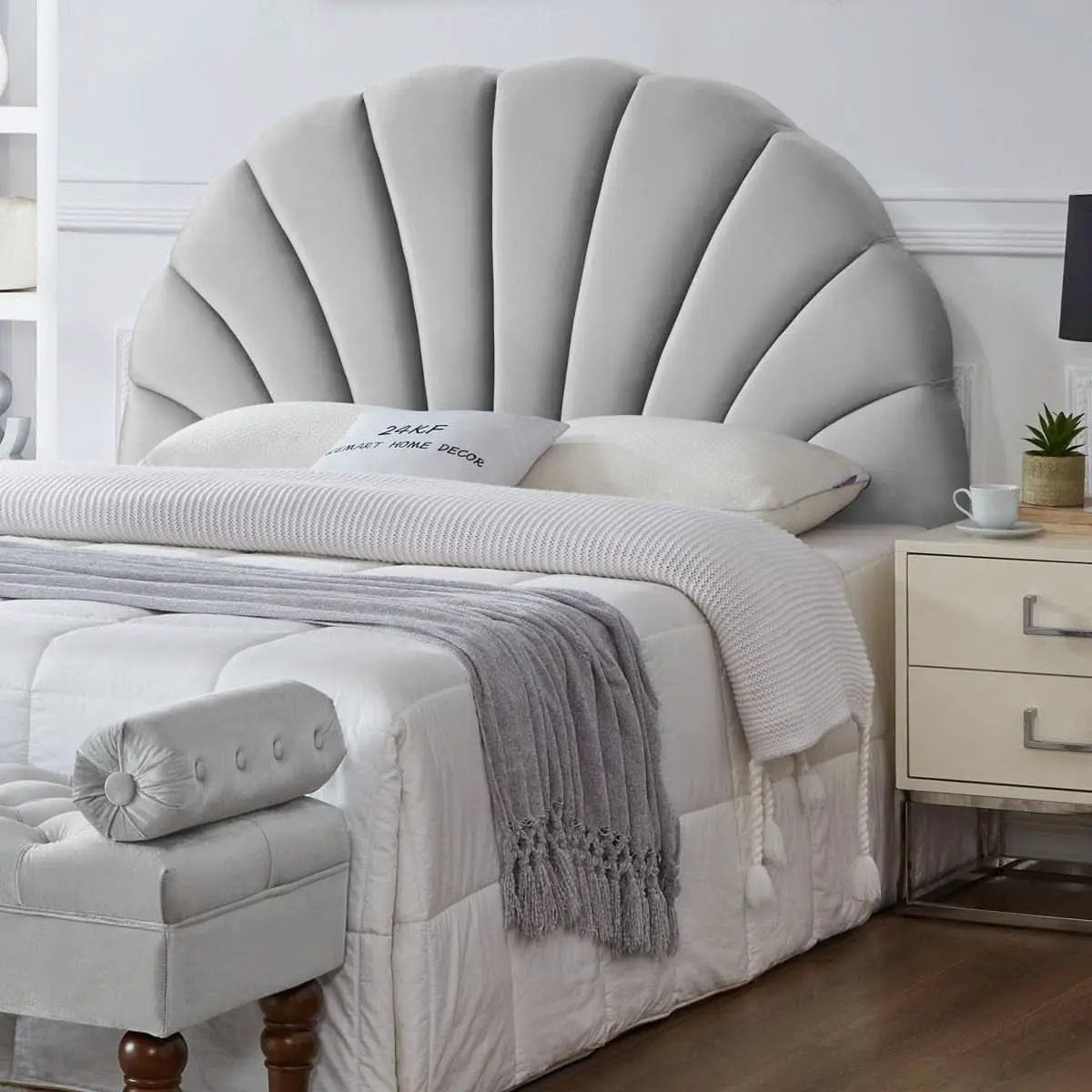 Crown Design Velvet Headboard for Elegant Bedroom Decor from PriceLows™