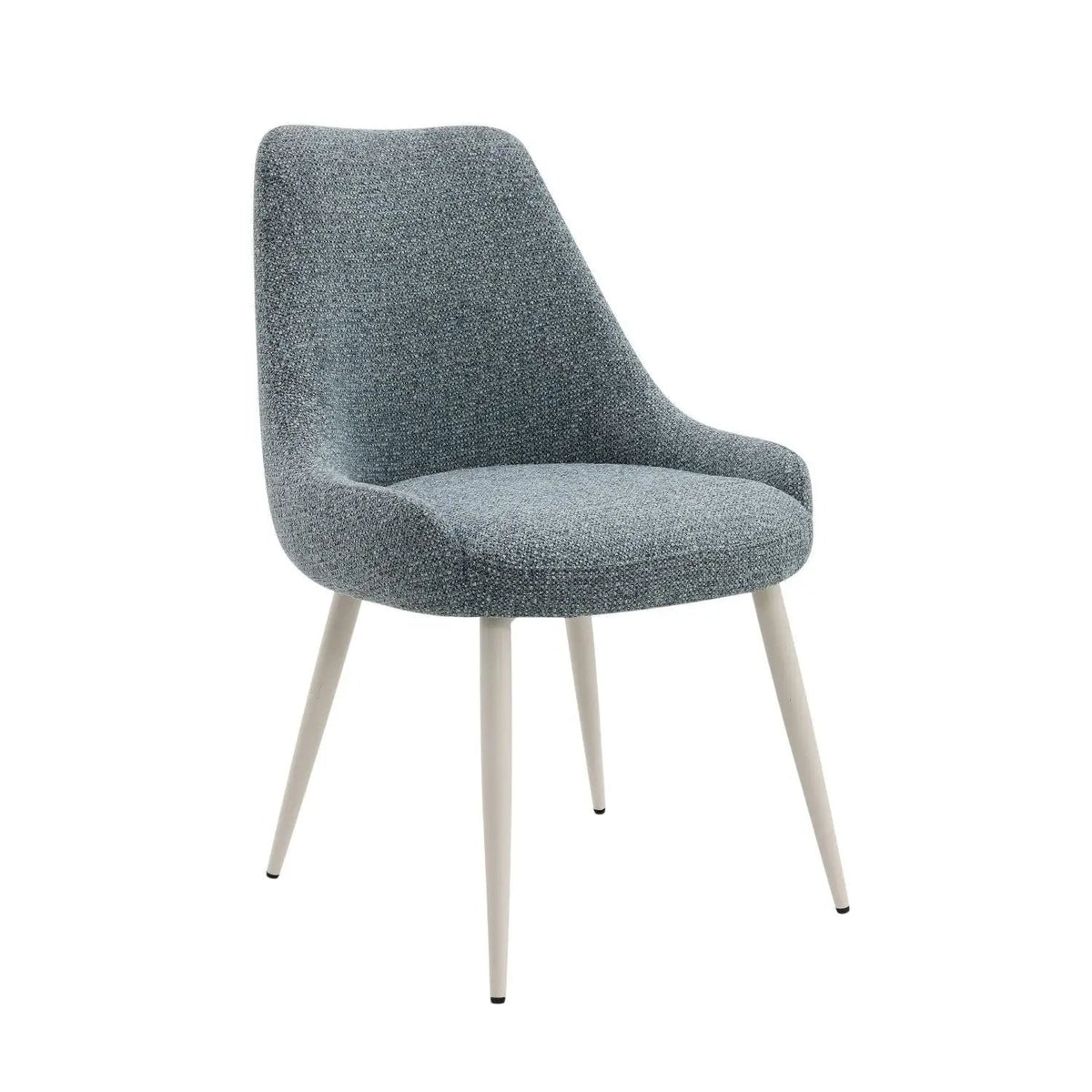 Boucle Side Chair | Light Blue Upholstery | Bone White Pedestal Base | Plush Padded Seat