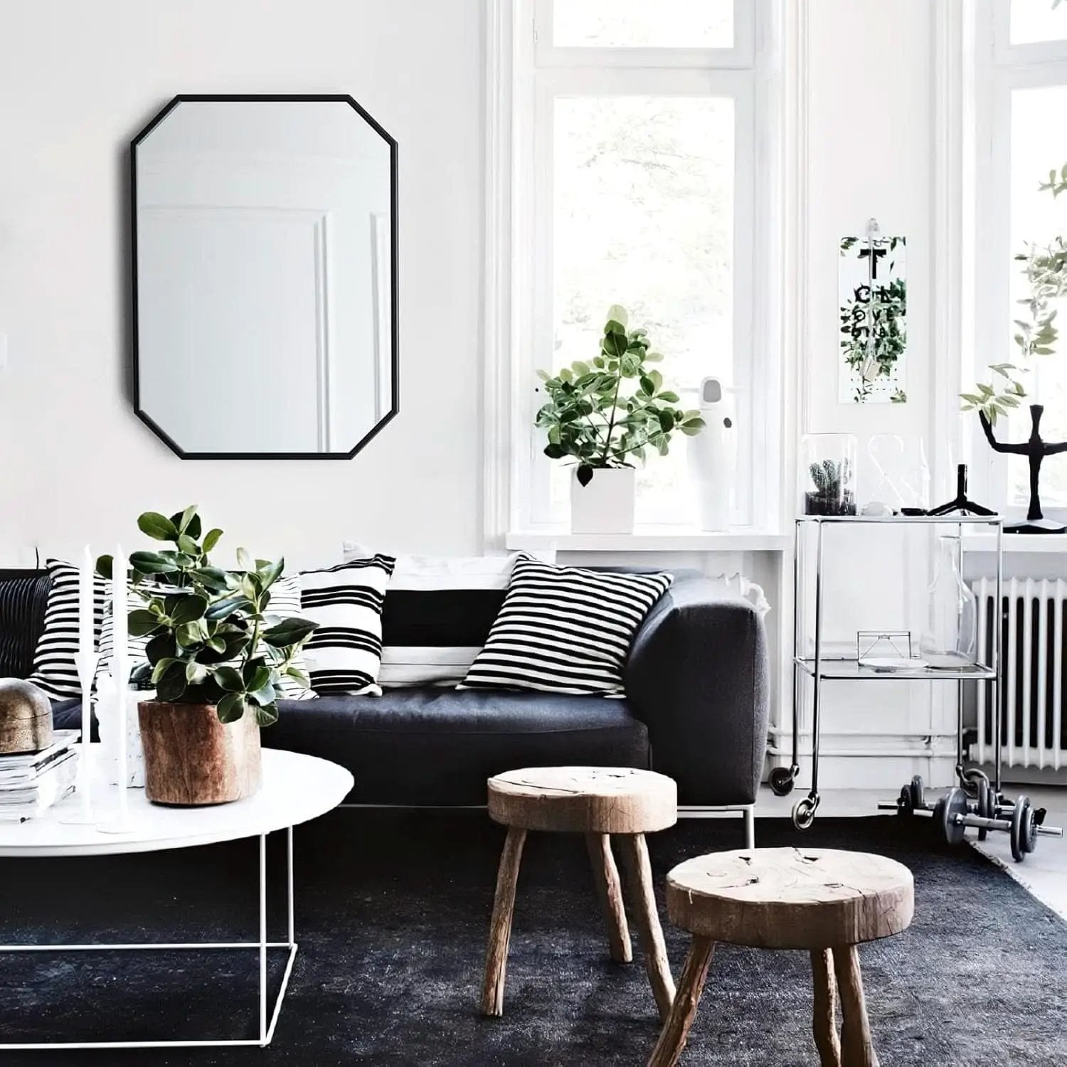 Octagon Black Wall Mirror 20x28 Metal Framed Wall Mounted from PriceLows™