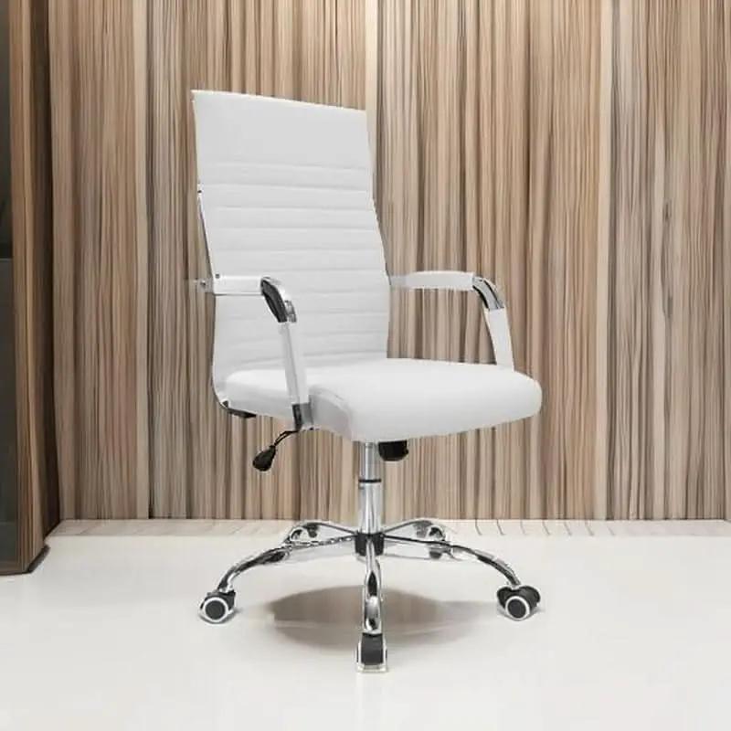 White PU Leather Office Chair With Adjustable Armrests from PriceLows™
