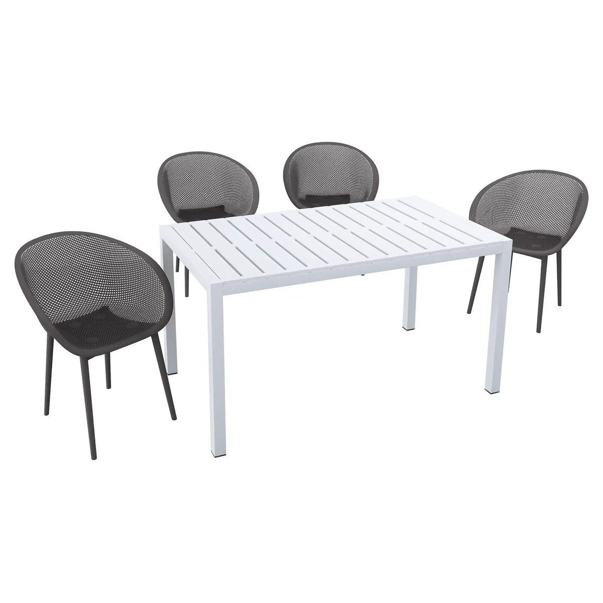 4 Pack Lounge Chair Set With Long Table | 5 Piece Outdoor Set | Metal | Dining Room