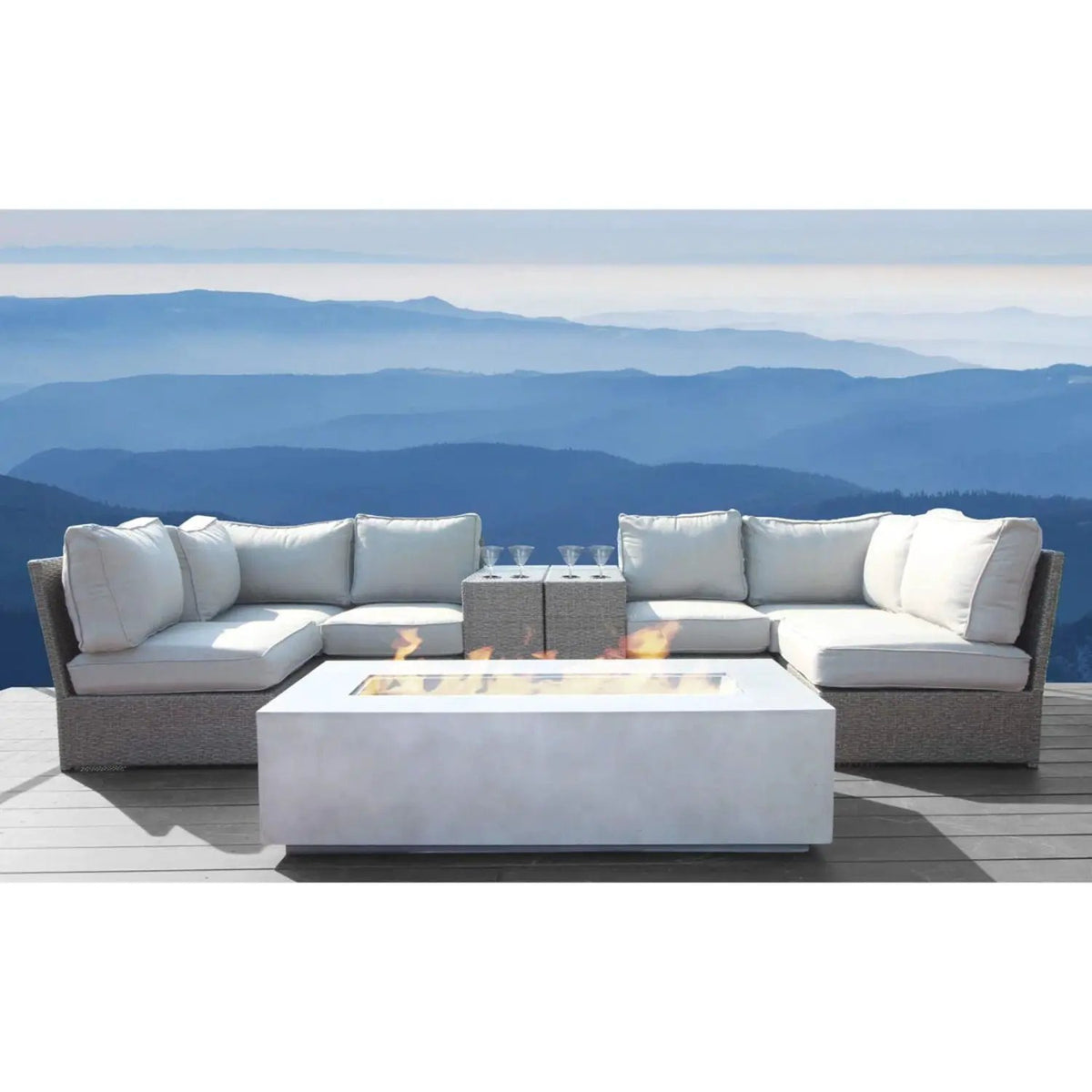 Outdoor Conversation Set | Fire Pit Included | 5 Inch Olefin Cushions | Espresso HDPE Wicker