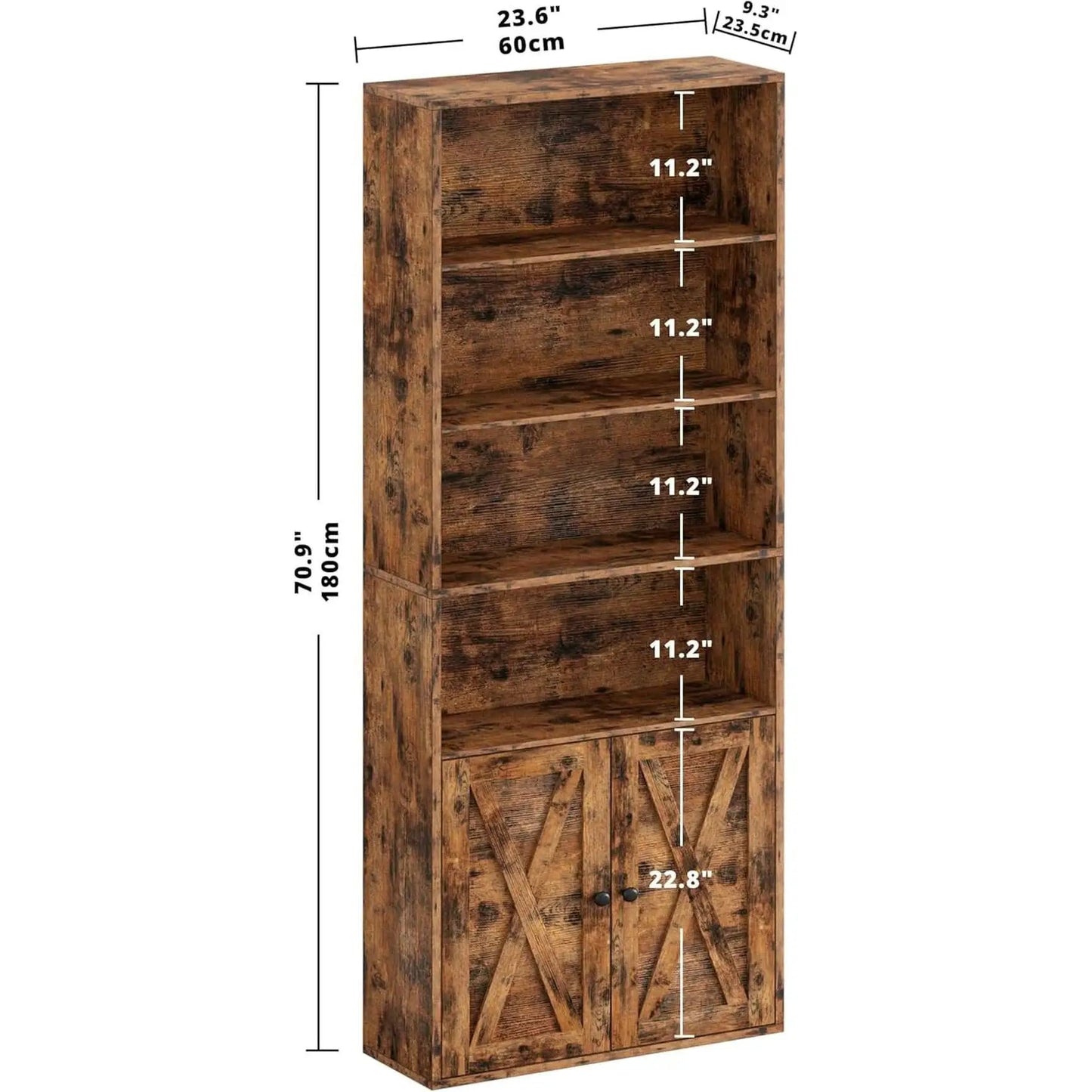 Industrial 70 Inch Tall Bookcase With Doors 6 Shelf Floor Standing Storage from PriceLows™