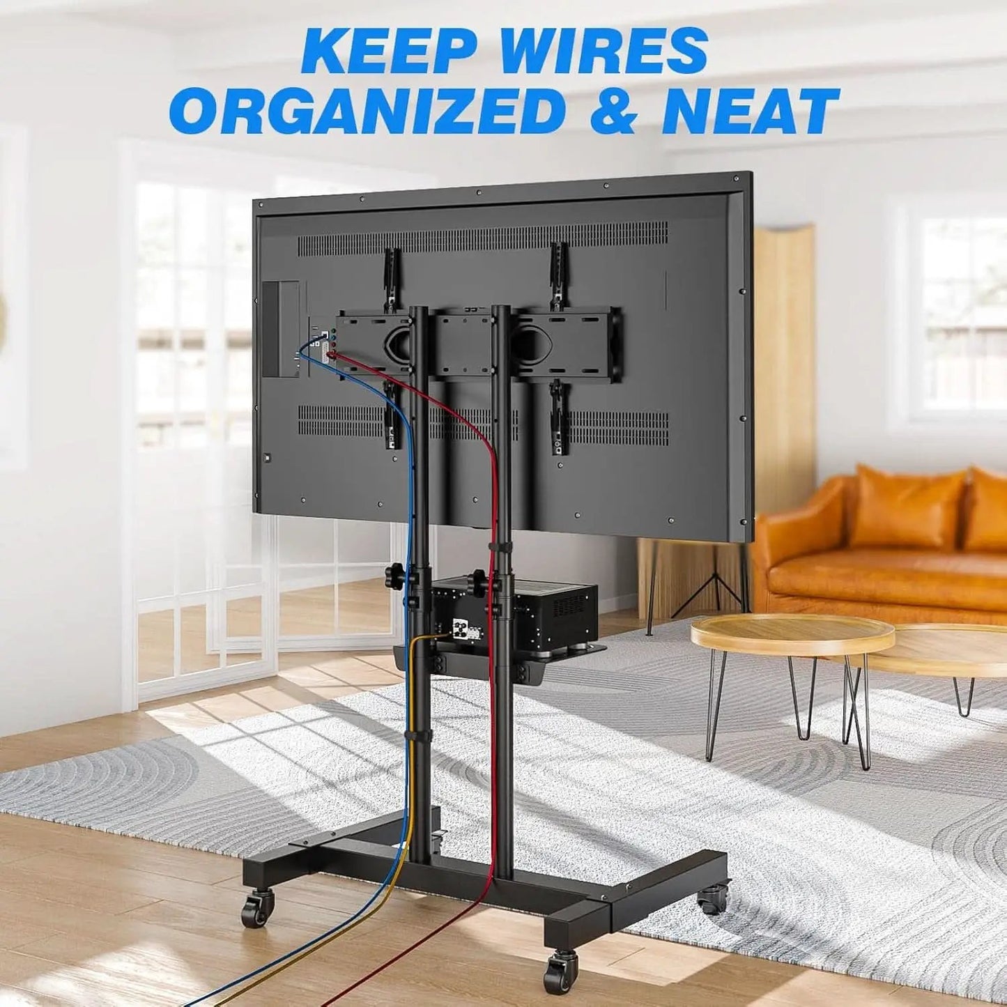 Height Adjustable Mobile TV Cart For 32 To 83 Inch Screens With Locking Wheels from PriceLows™