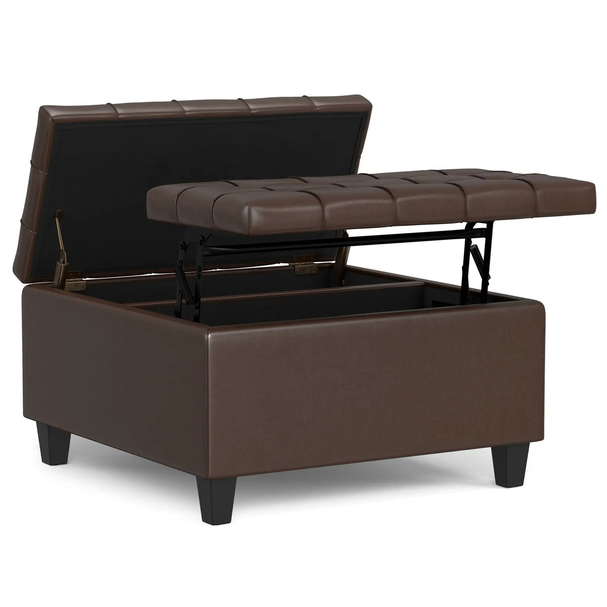 Harrison Large Coffee Table Storage Ottoman | Split Lift-Up Top | Square Design | 36 Inch Width