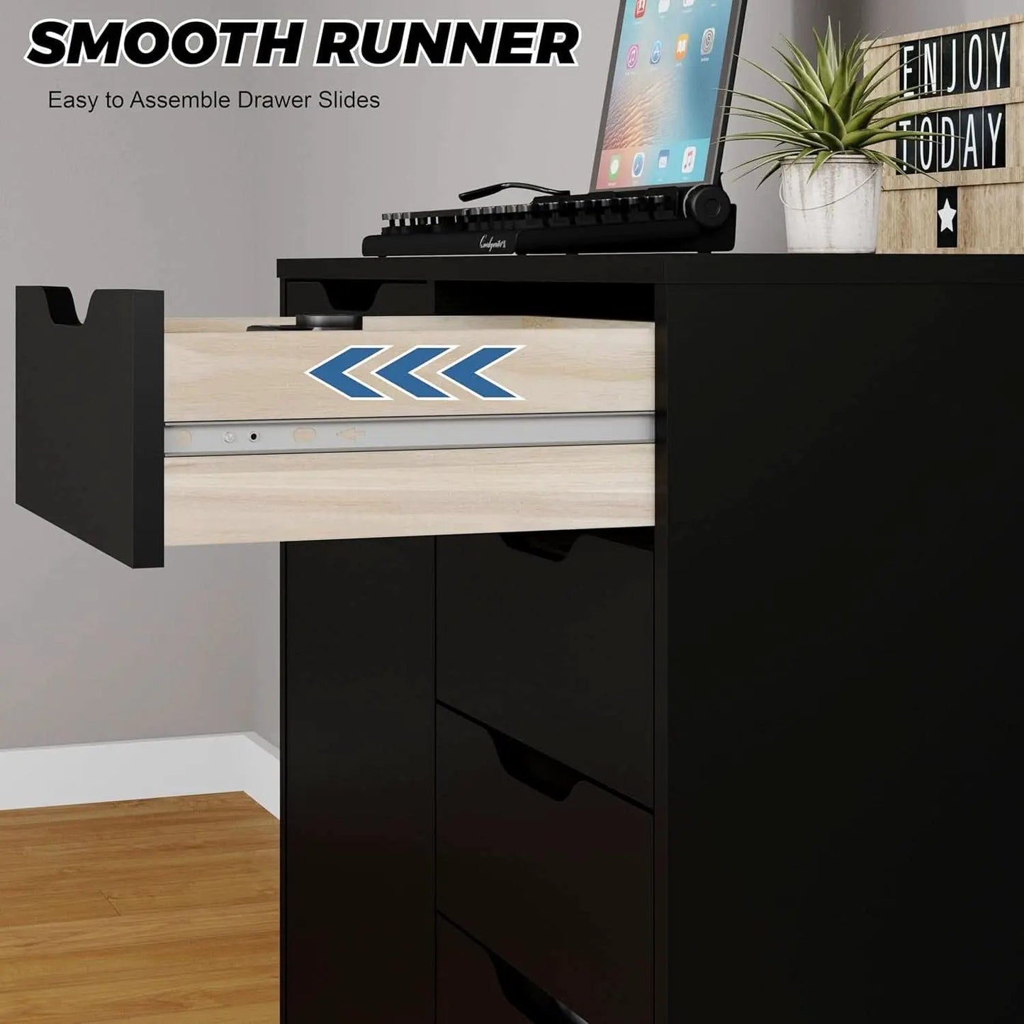 Premium SolidWood Black Five Drawer Interlocking Chest from PriceLows™