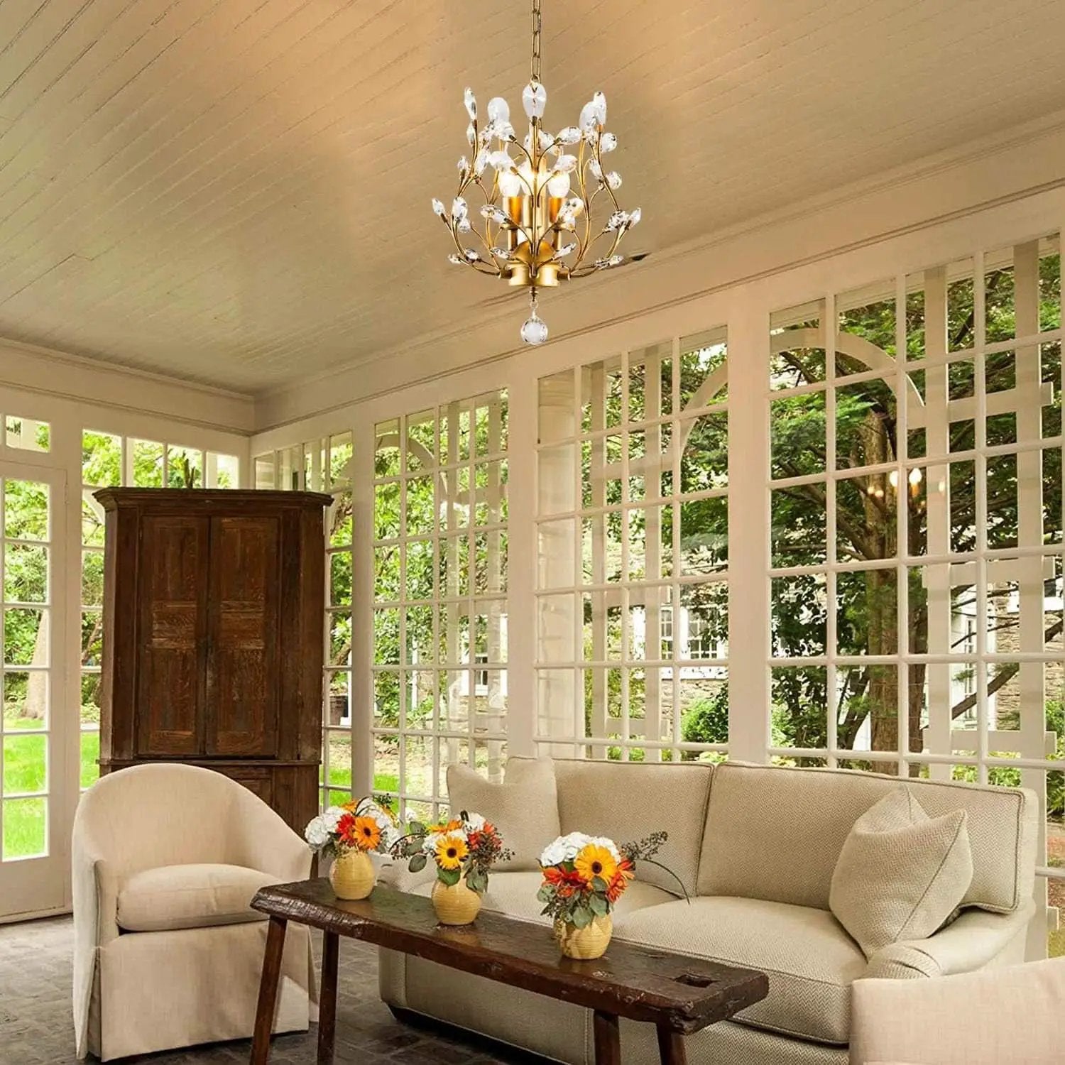 Gold Three Light Crystal Chandelier Ceiling Fixture With Adjustable Chain from PriceLows™