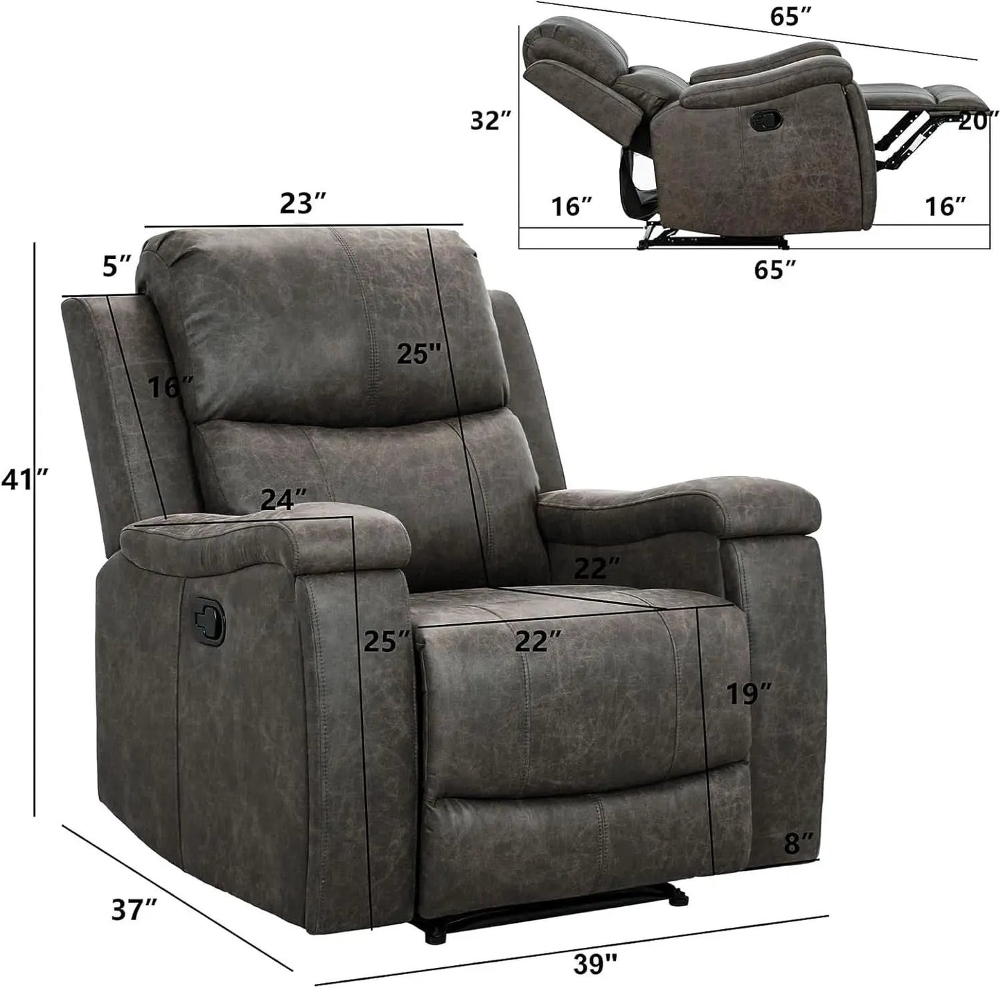 Grey Leather Recliner Chair With Cup Holders Living Room from PriceLows™