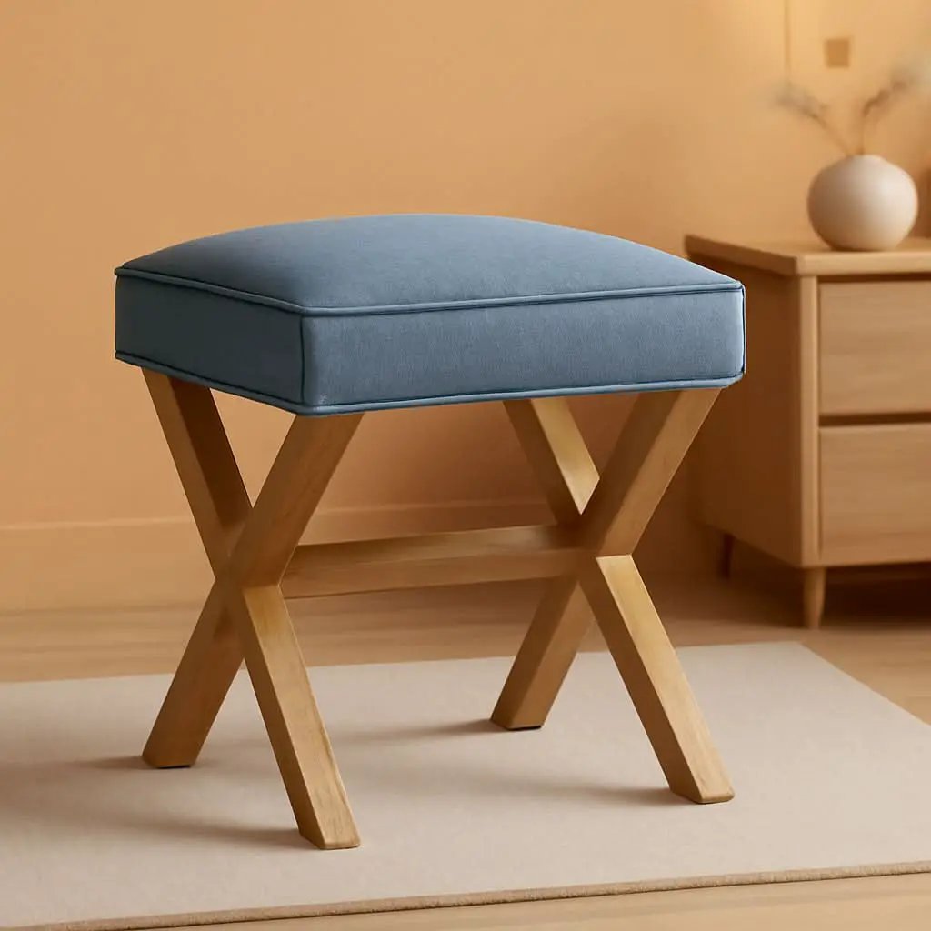 Indigo Blue Upholstered Ottoman Foot Stool 20Wx18Dx18H from PriceLows™