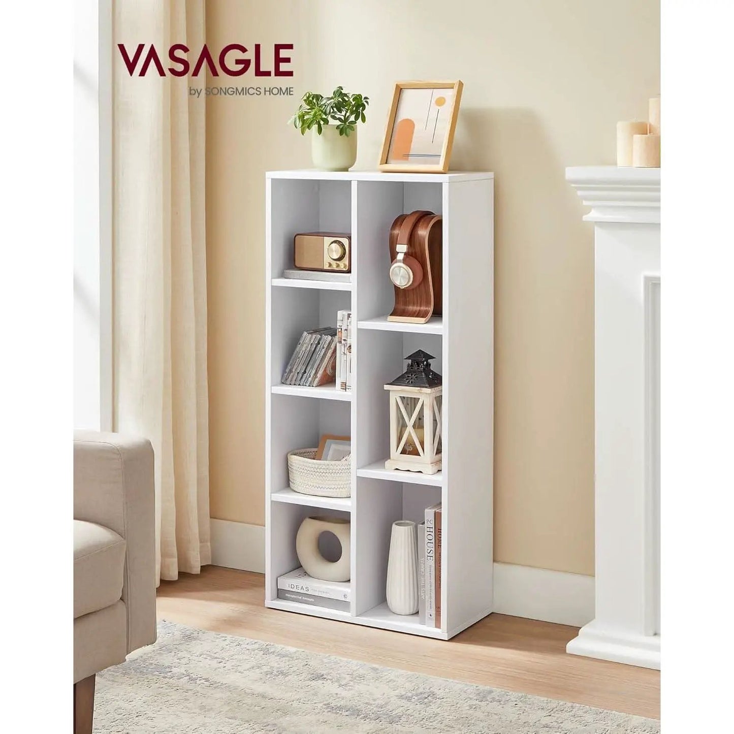 White 7 Compartment Bookcase Shelving Unit For Living Room And Home Office from PriceLows™