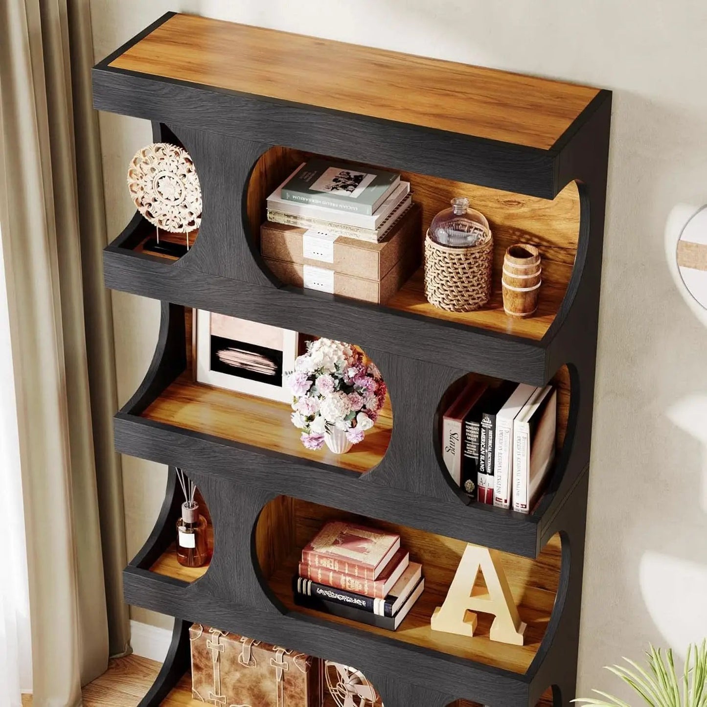 Black 71 Inch Tall Bookcase Modern Storage Display from PriceLows™