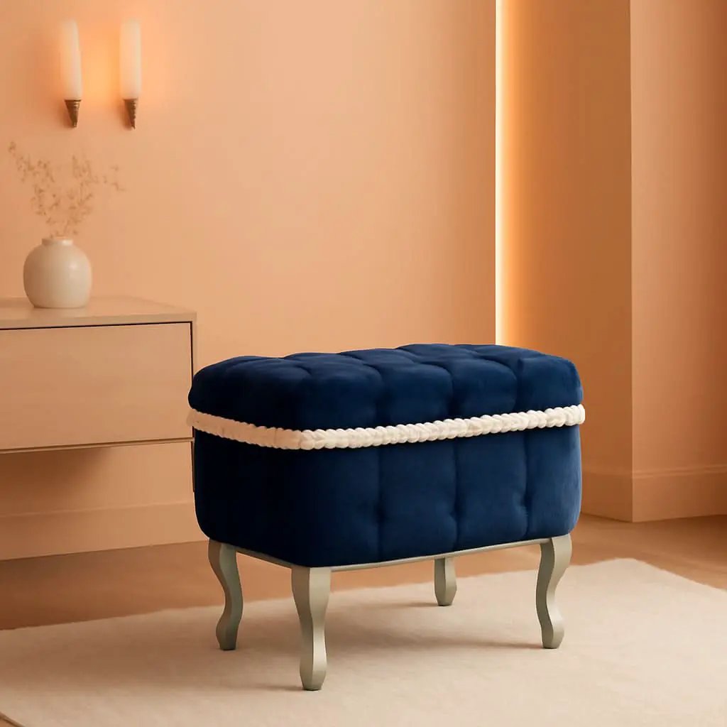 Blue 29.5 Inch Upholstered Storage Ottoman Cushion from PriceLows™