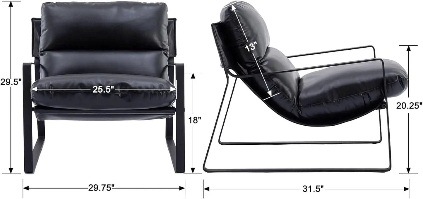 Black PU Leather MidCentury Upholstered Leisure Armchair from PriceLows™