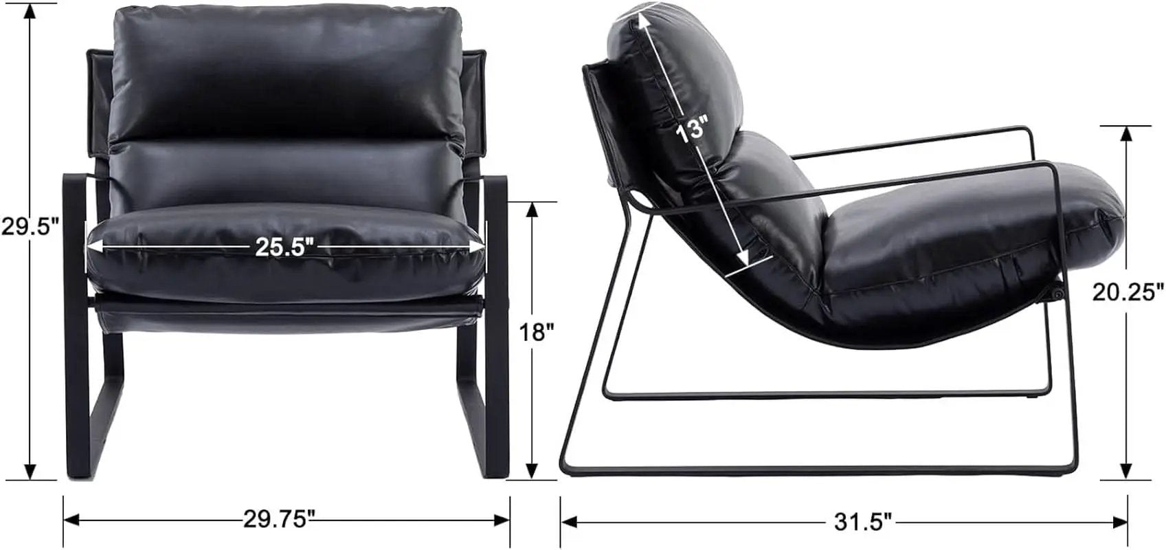 Black PU Leather MidCentury Upholstered Leisure Armchair from PriceLows™