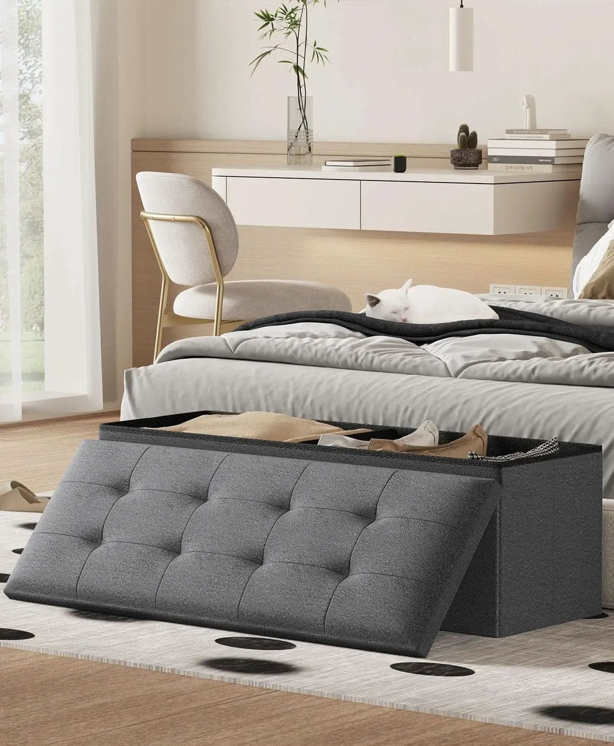 Charcoal Gray Classic Folding Storage Ottoman 43Inch from PriceLows™