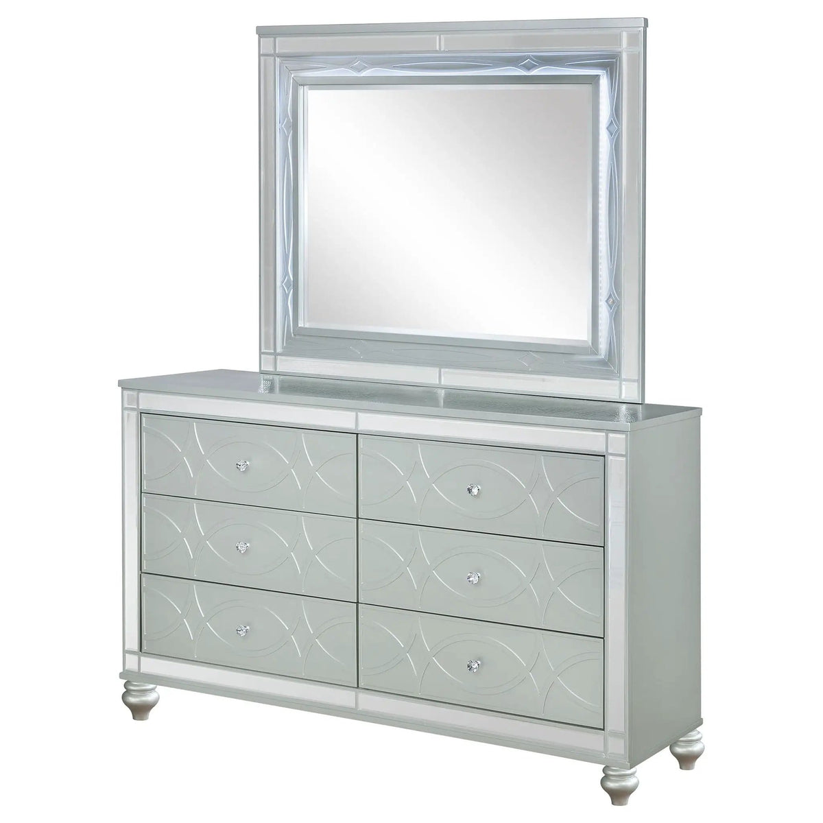 Gunnison 6-drawer Dresser with Mirror Silver Metallic | 62 x 18 x 78.5 in | Crystal | Bedroom