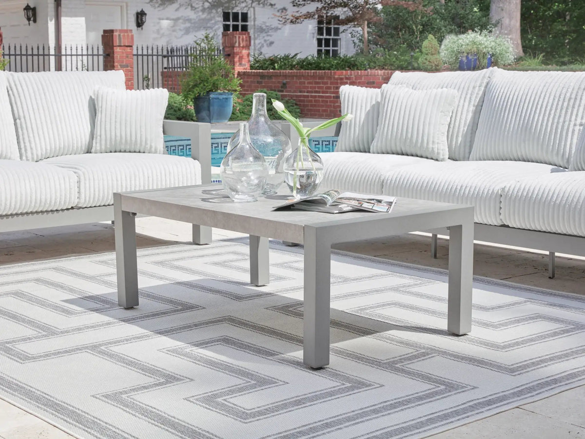 Hurley Park Outdoor Coffee Table | 48 Inch Width | Sleek Aluminum Frame | Natural Beauty