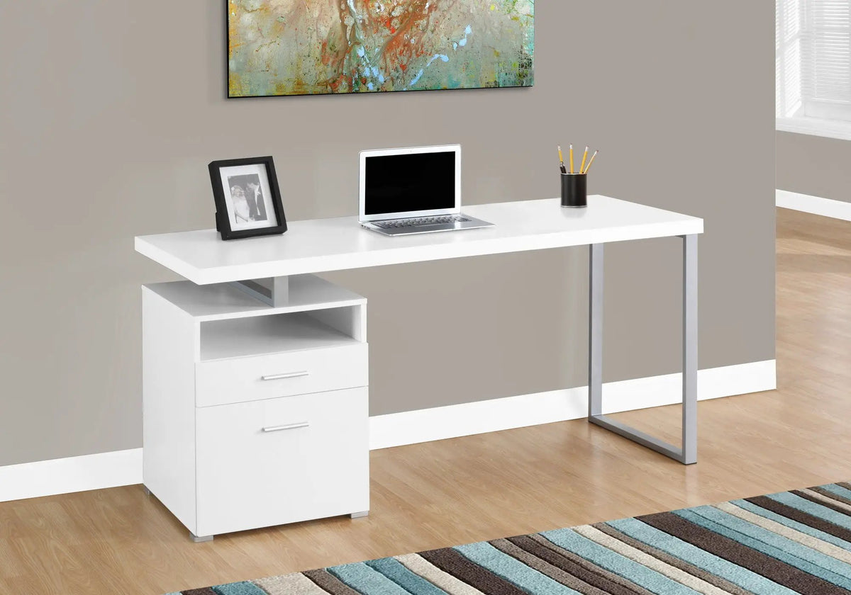 60 Inch Reversible Computer Desk | Open Cubby | Closed Storage Drawers | Left Right Set-Up