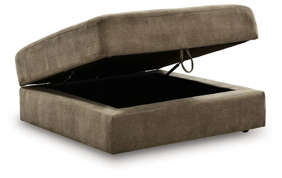 Camellia-Court Ottoman With Storage | 43 x 43 x 19 in | Linen | Coffee