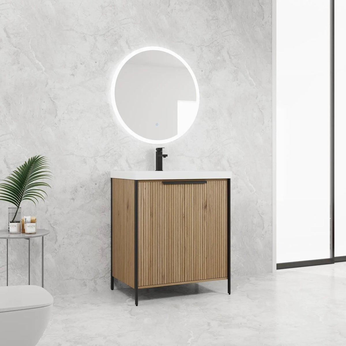 Modern Freestanding Bathroom Vanity With Resin Sink & Soft Close Cabinet Doors | 4 Pieces | Metal & Plywood | Bathroom
