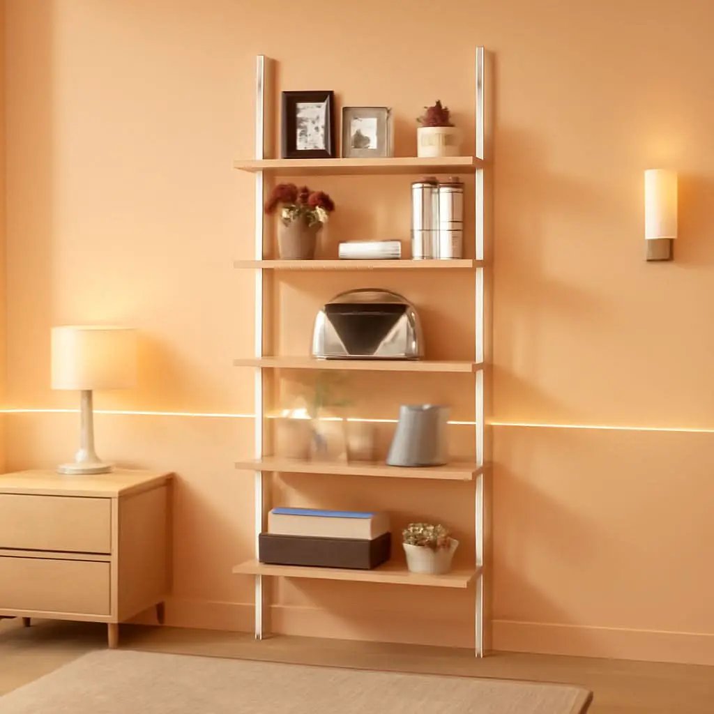 Oak 5 Tier Ladder Shelf With Metal Frame Home Office from PriceLows™