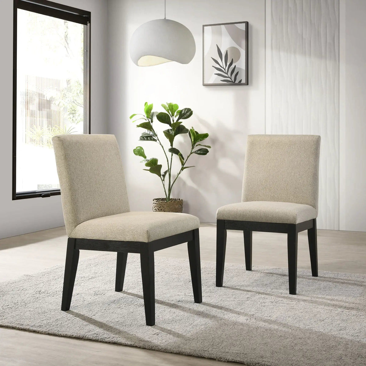 Roundhill Furniture Rocco Contemporary Solid Wood Dining Chairs (Set of 2) | 19 x 22 x 34 in | Solid Wood & Rubberwood | Beige