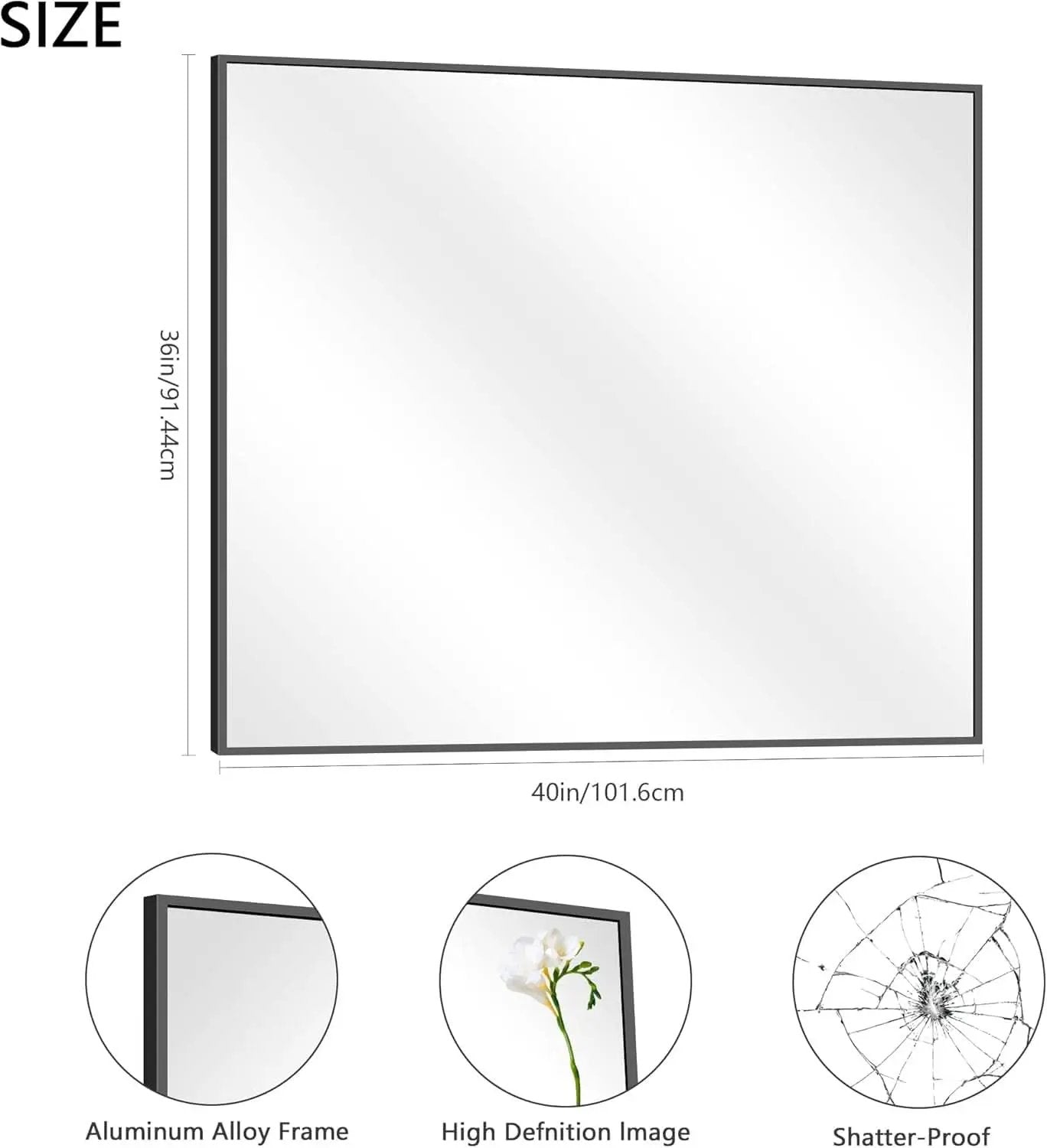 36x40 Black Wall Mirror With Horizontal Or Vertical Mount from PriceLows™