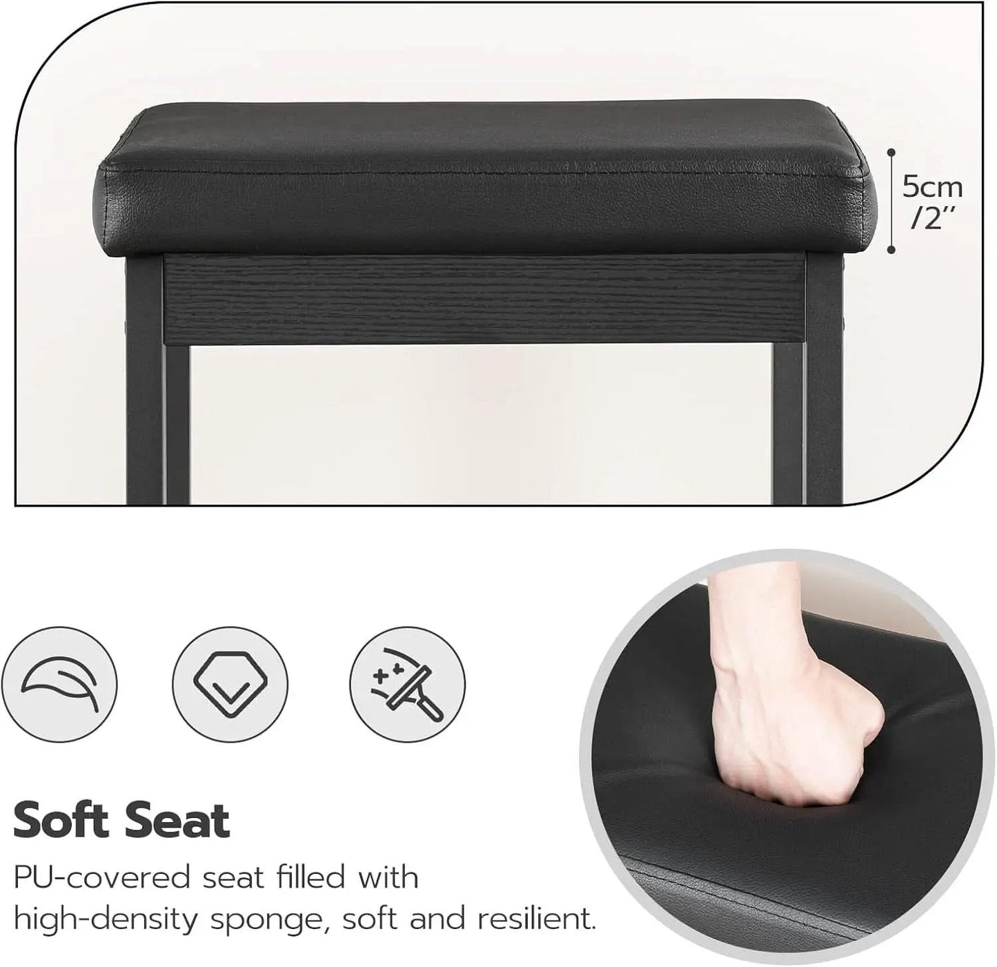 Black 24.8-Inch Bar Stools Set Of 2-Inch Thick Upholstery from PriceLows™