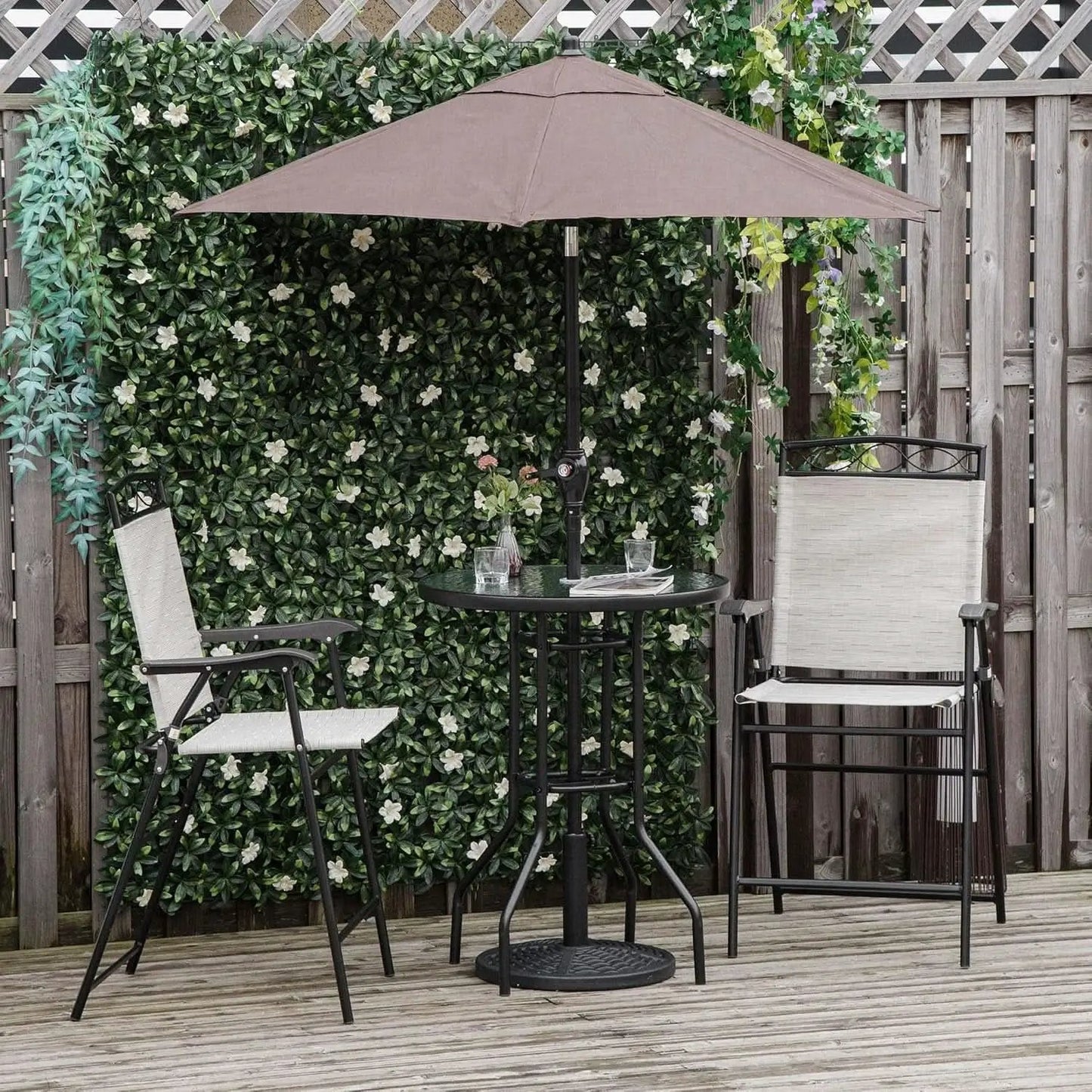Patio Dining Set With 2 Folding Chairs Beige Umbrella from PriceLows™