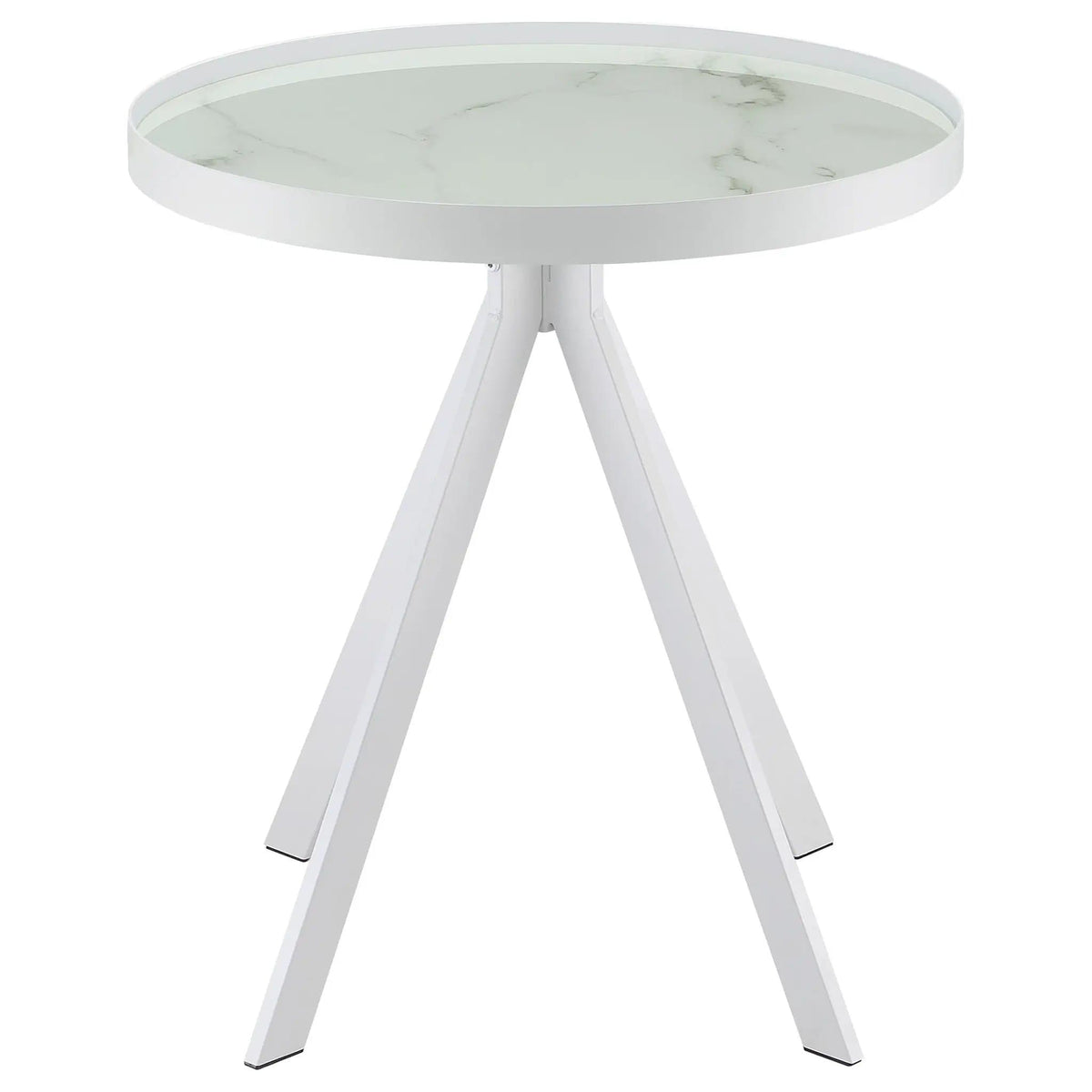 Briggs Round Marble Printed Glass Top End Side Table | 21.5 x 21.5 x 24 in | Marble & Tempered Glass | White