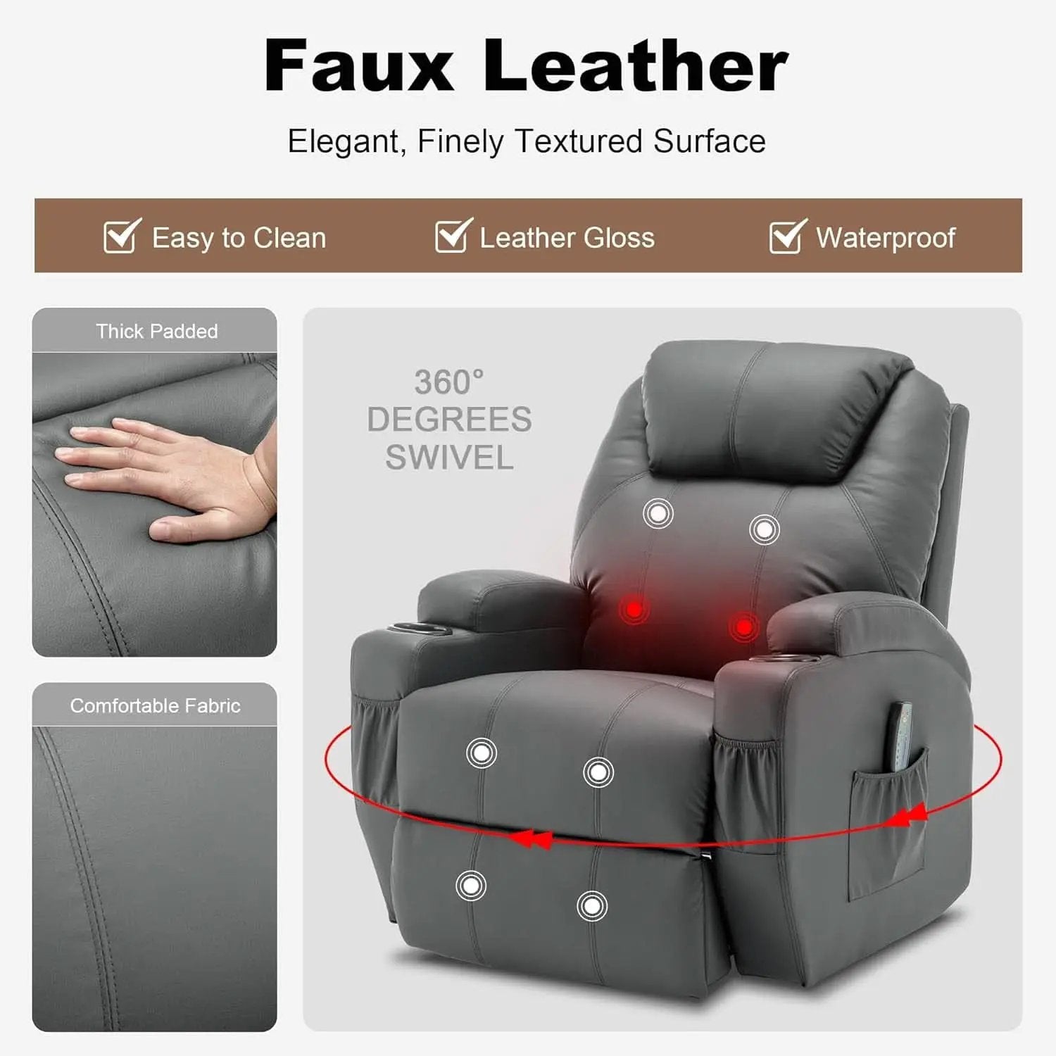 360 Degree Swivel Recliner Chair With Massage And Heat from PriceLows™