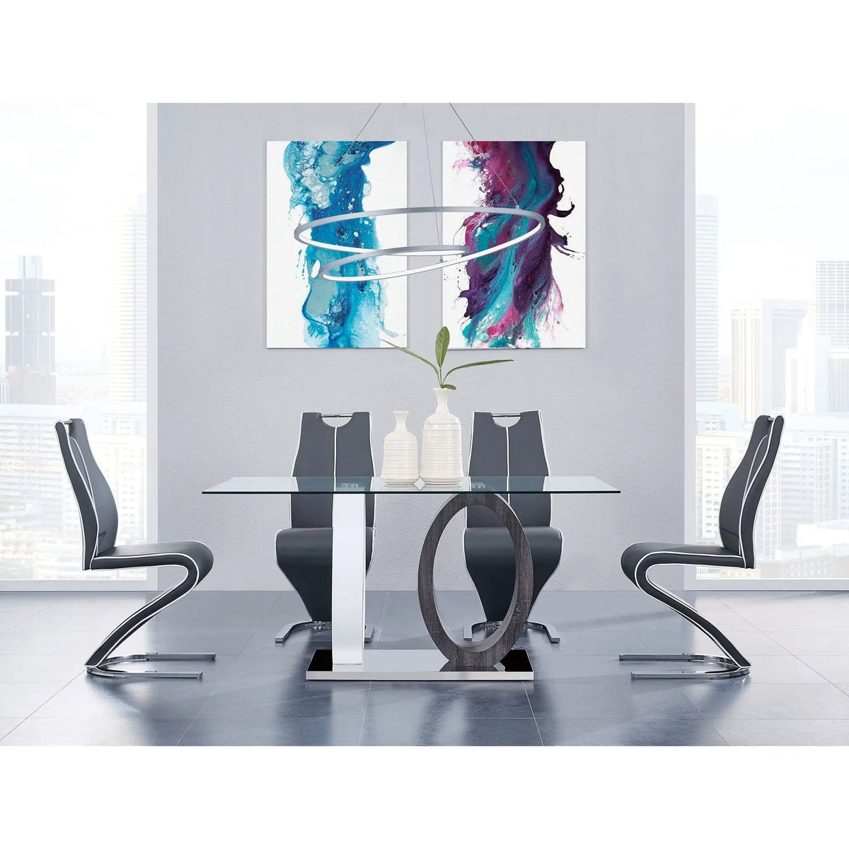 Royce Dining Table Ecom | 63 x 35.43 x 29.92 in | Glass & Steel | Dining Room