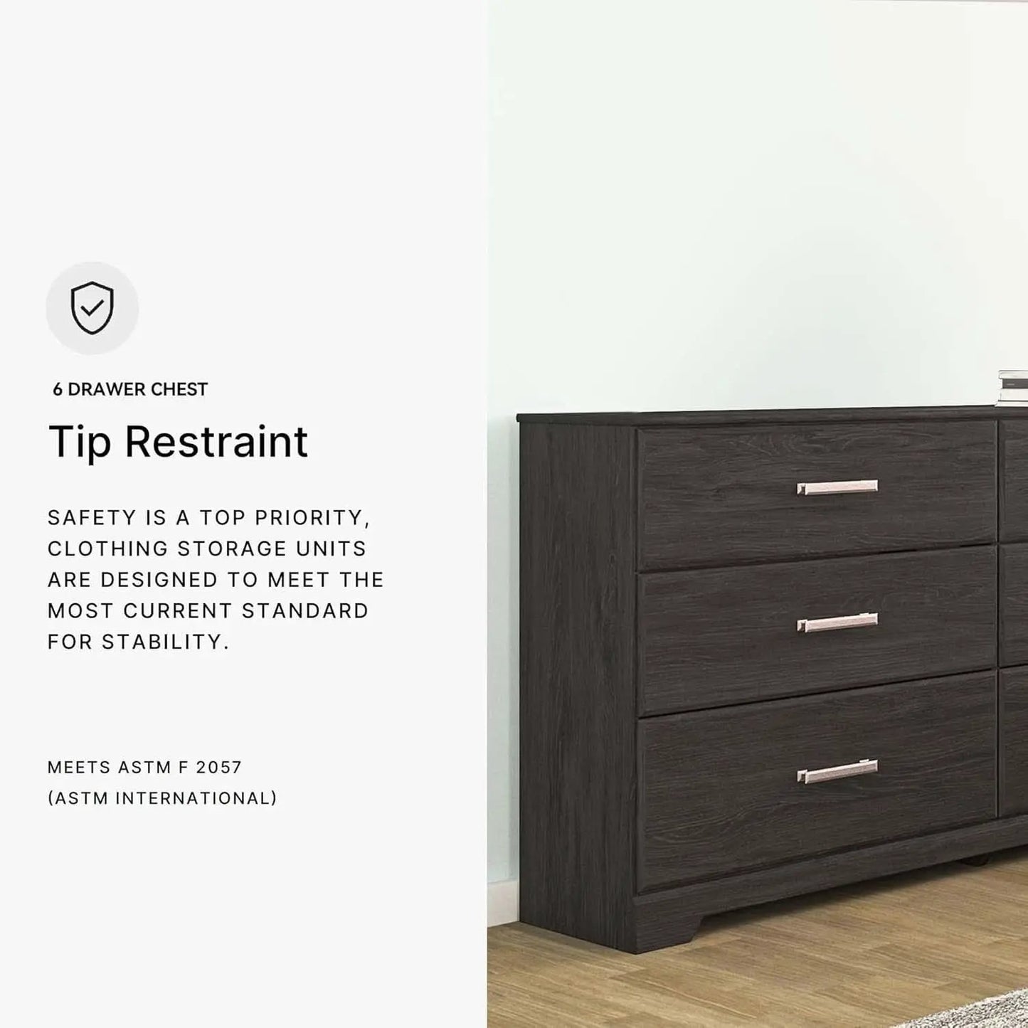 Six Drawer Dresser With Black Matte Engineered Wood from PriceLows™