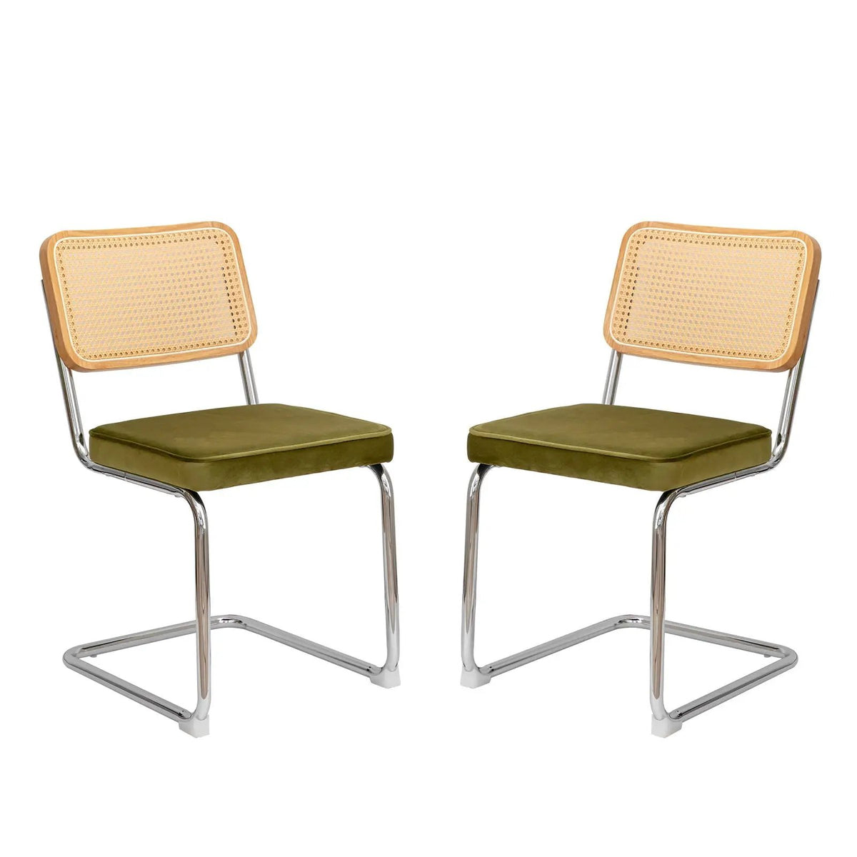 Rattan Dining Chairs | Set Of 2 | Painted Legs | Cantilever Mid-Century Style