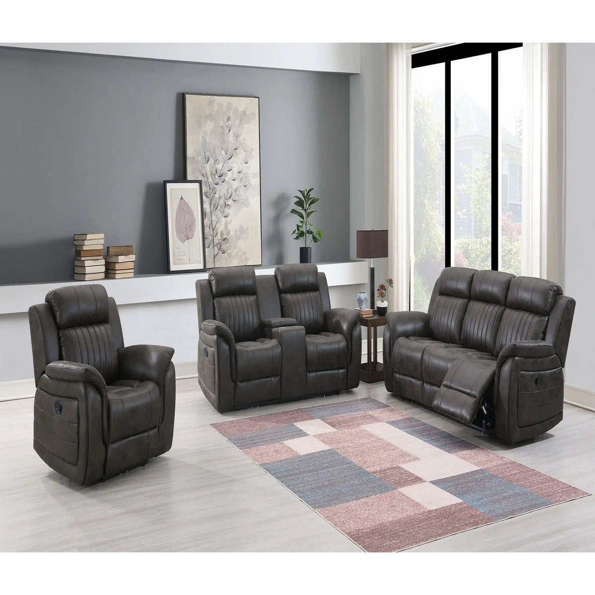 Steban Transitional Style Living Room Set Reclining Sofa & Loveseat | Reclining Sofa & Loveseat | Fabric | Living Room