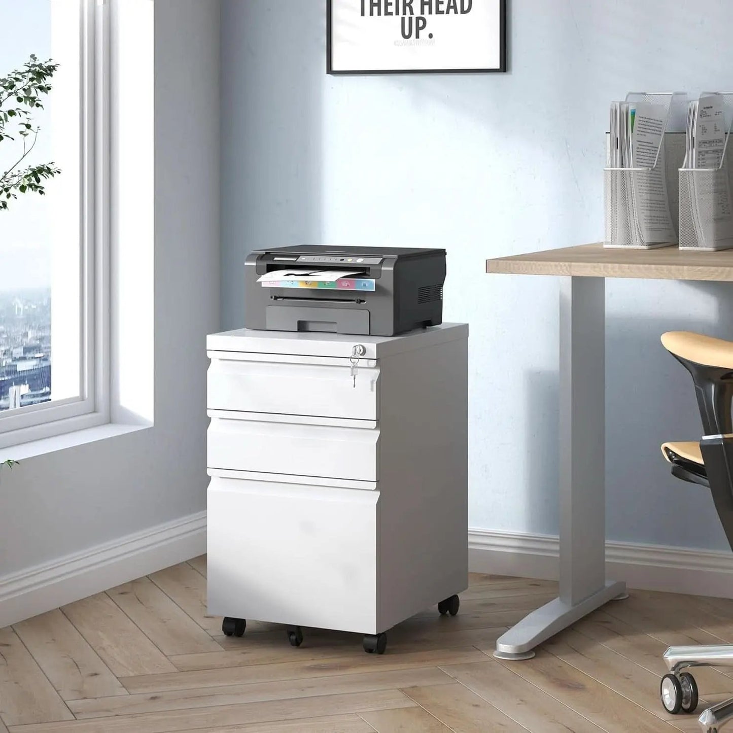Three Drawer Locking File Cabinet Matte White For Home Office Under Desk Fully Assembled A4 Letter Legal from PriceLows™